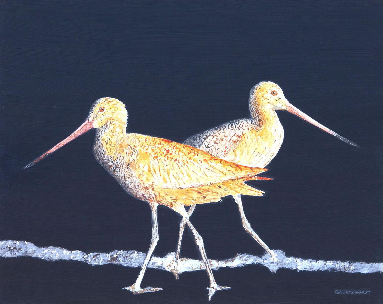 Animal Painting di Emil Morhardt - Due pavoncelle di notte, dipinto originale