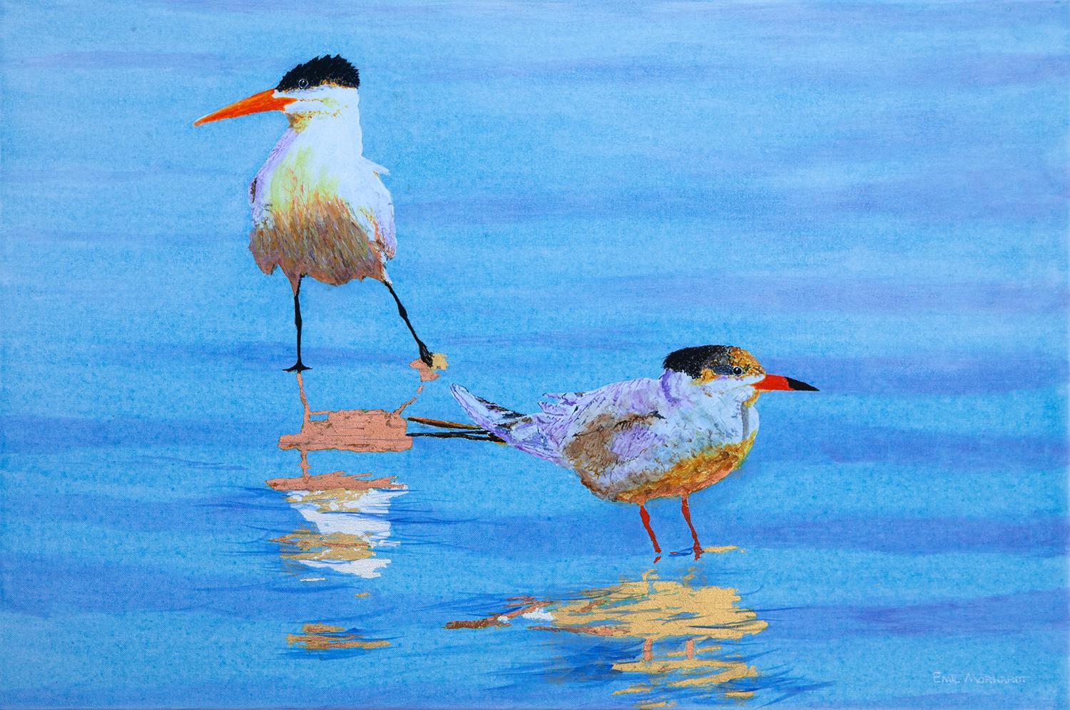 Two Tentative Terns, Original Painting - Art by Emil Morhardt