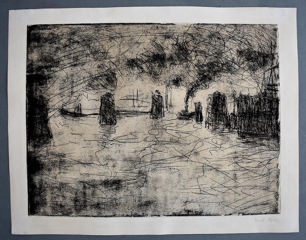 Hamburgo, Ambiente Suave - Expresionismo Alemán Escena Marítima del Puerto de Hamburgo - Print de Emil Nolde