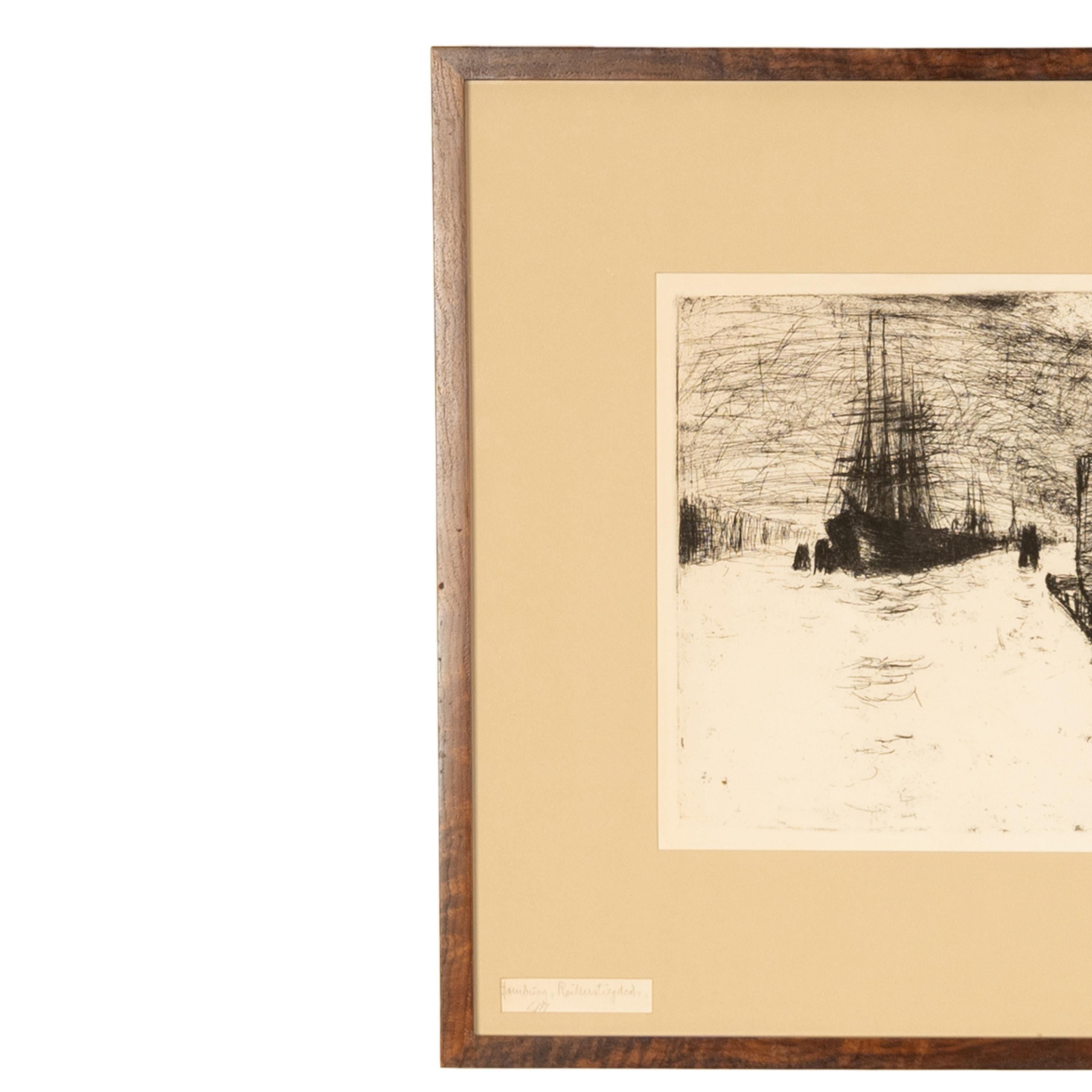 Importante aguafuerte expresionista alemán Hamburgo, Reiherstiegdock 1910 Emil Nolde en venta 2