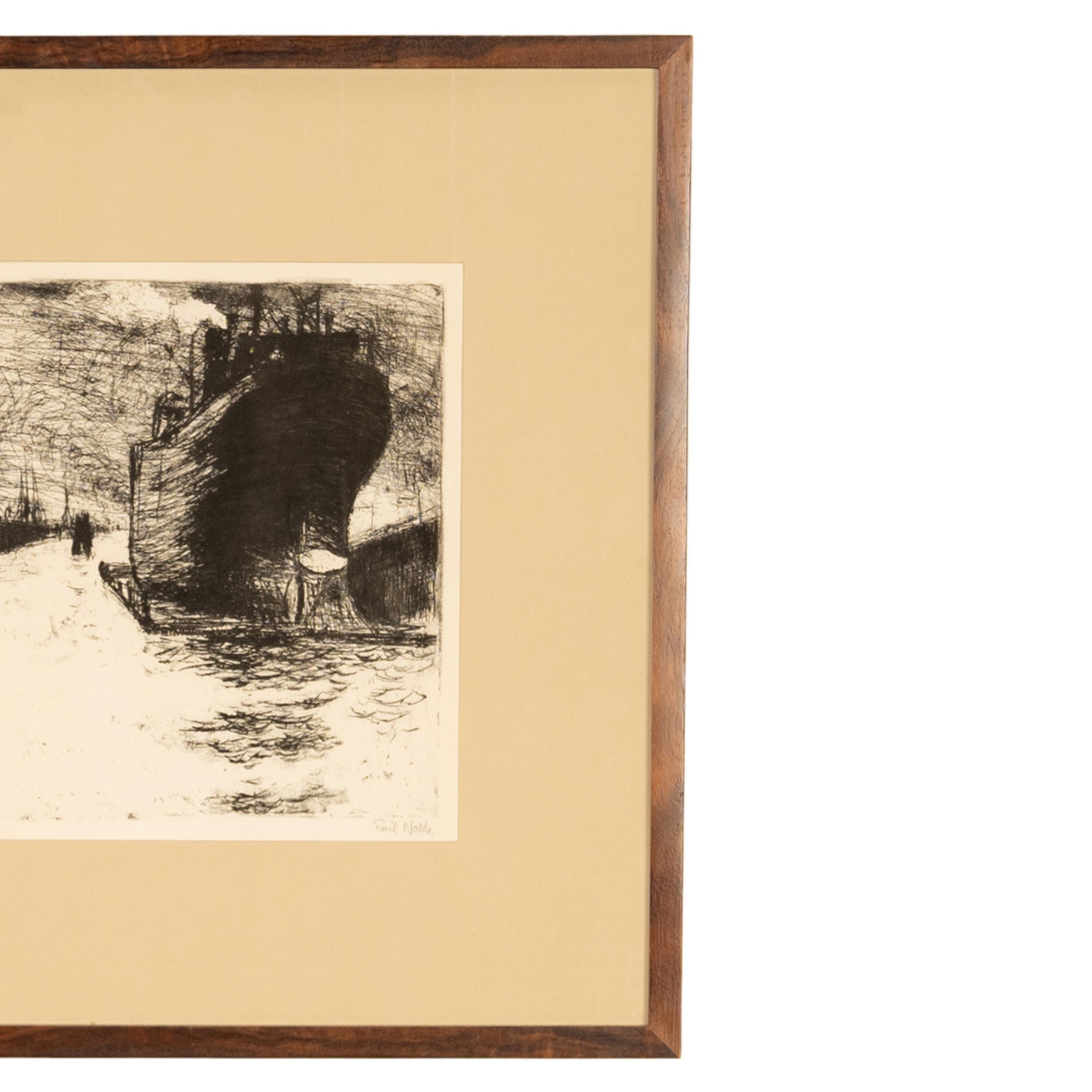 Importante aguafuerte expresionista alemán Hamburgo, Reiherstiegdock 1910 Emil Nolde en venta 3