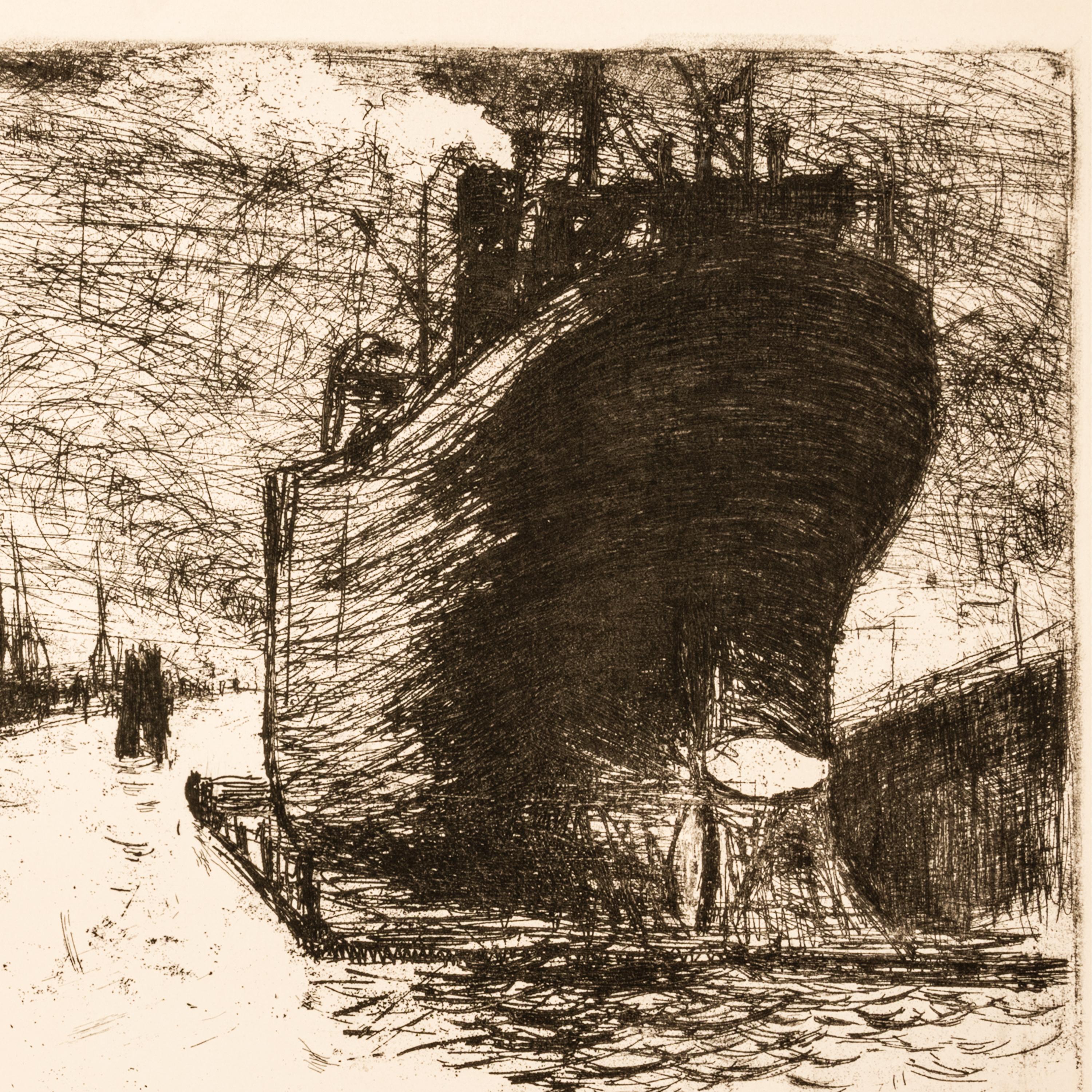 Importante aguafuerte expresionista alemán Hamburgo, Reiherstiegdock 1910 Emil Nolde en venta 5