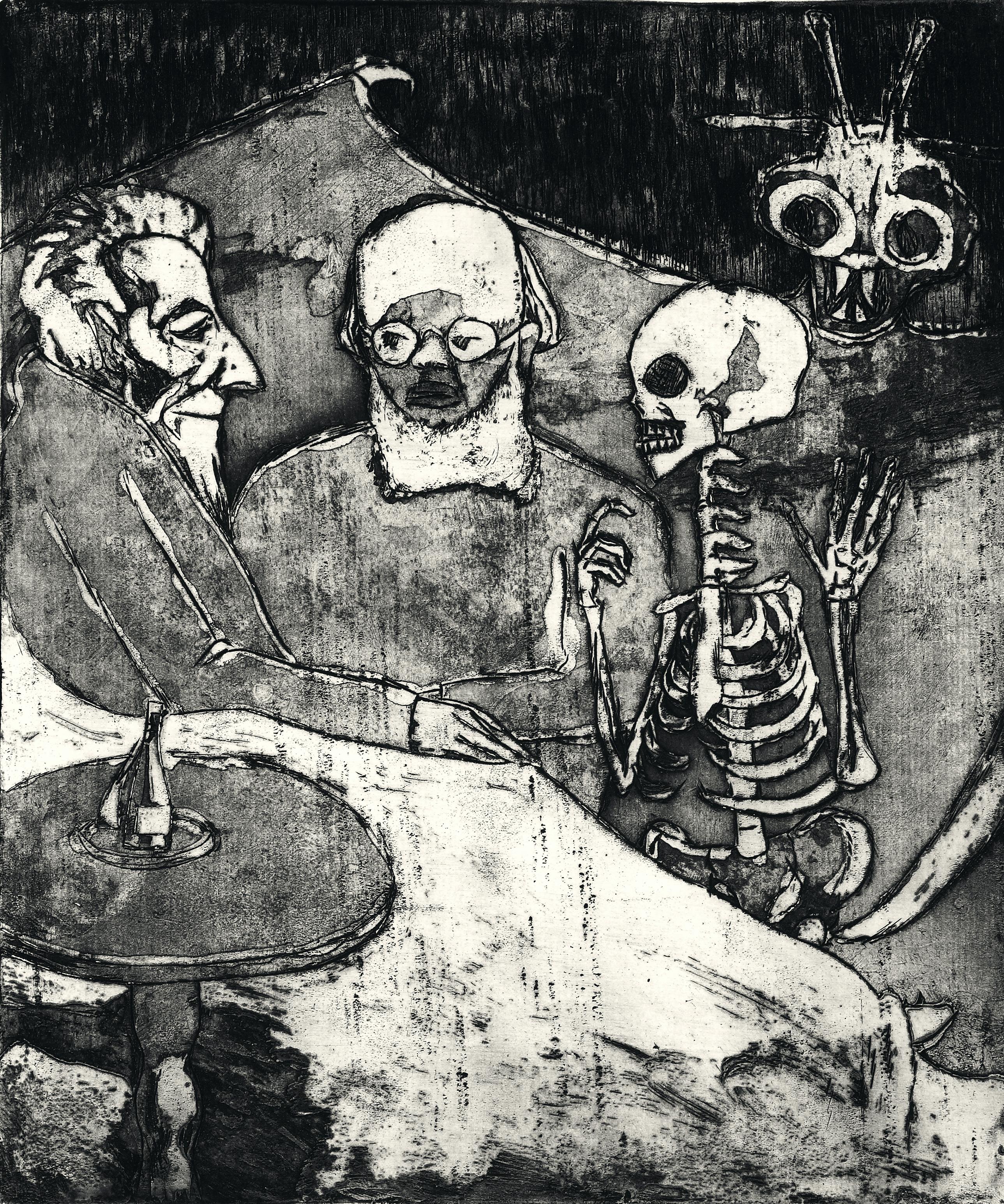 Patient, Doctor, Death and Devil – Radierung und Aquatinta von E. Nolde, 1911 – Print von Emil Nolde