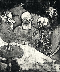 Patient, Doctor, Death and Devil – Radierung und Aquatinta von E. Nolde, 1911