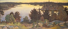 Large Scale Original Oil Painting Depicting A Lake View in the Evening Light