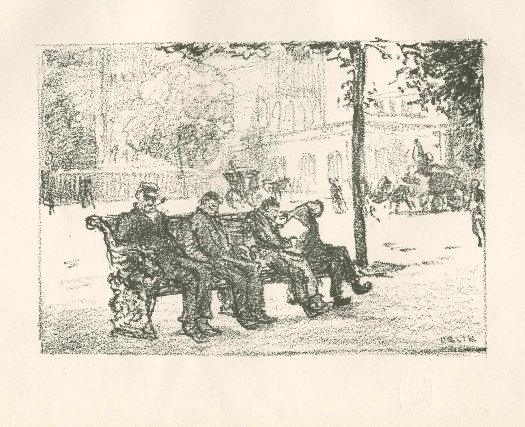 "Dans le parc" lithographie originale - Print de Emil Orlik