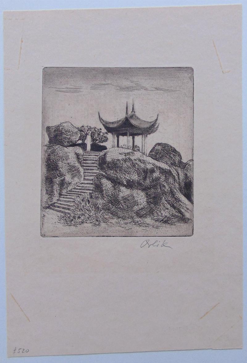 Tea House on the Rocks  - Print by Emil Orlik