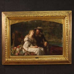 siglo XIX Óleo sobre lienzo Firmado Emil Reynier Pintura Escena romántica, 1888