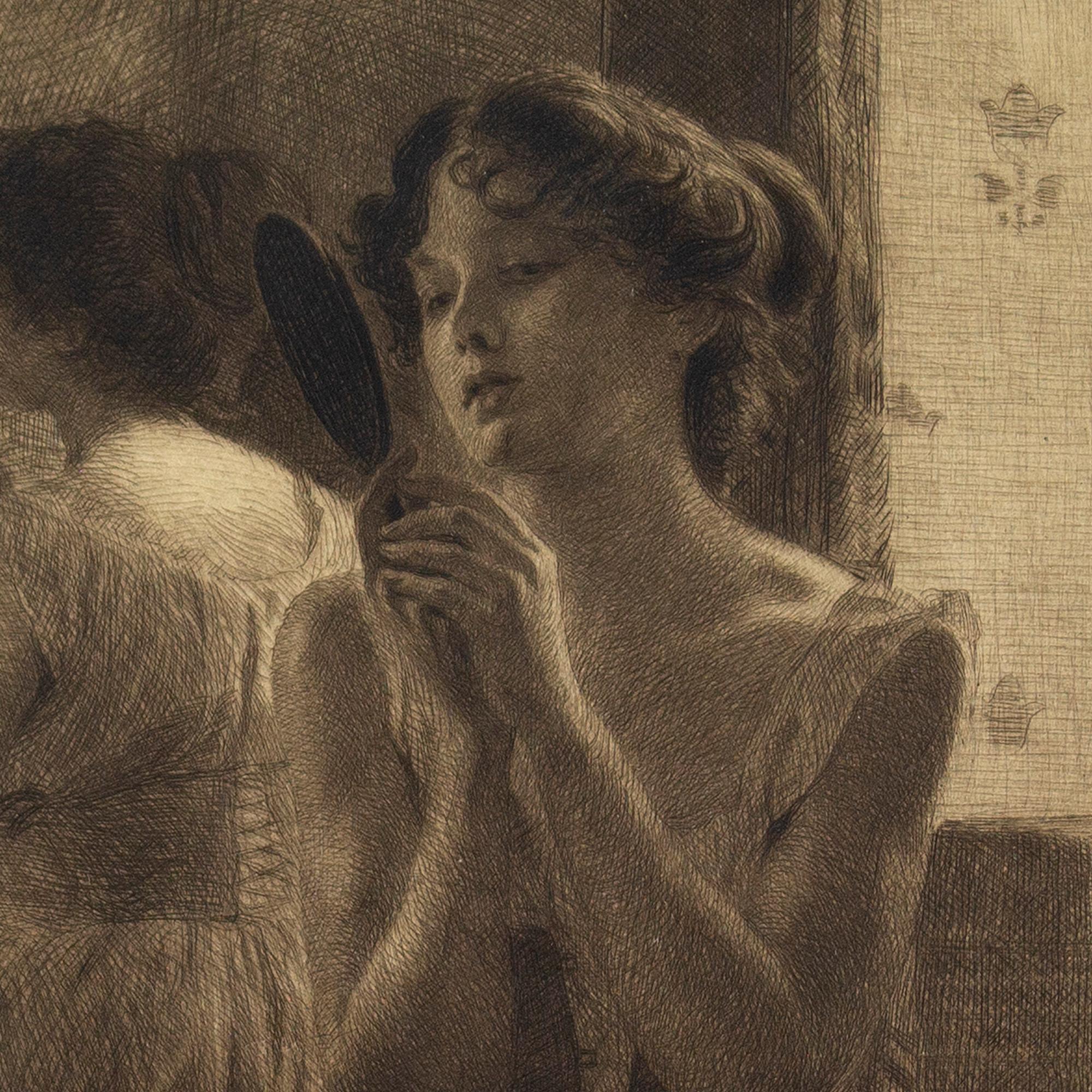Emil Rosenstand, Young Women With Mirror, Etching 3