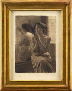 Emil Rosenstand, Young Women With Mirror, Etching