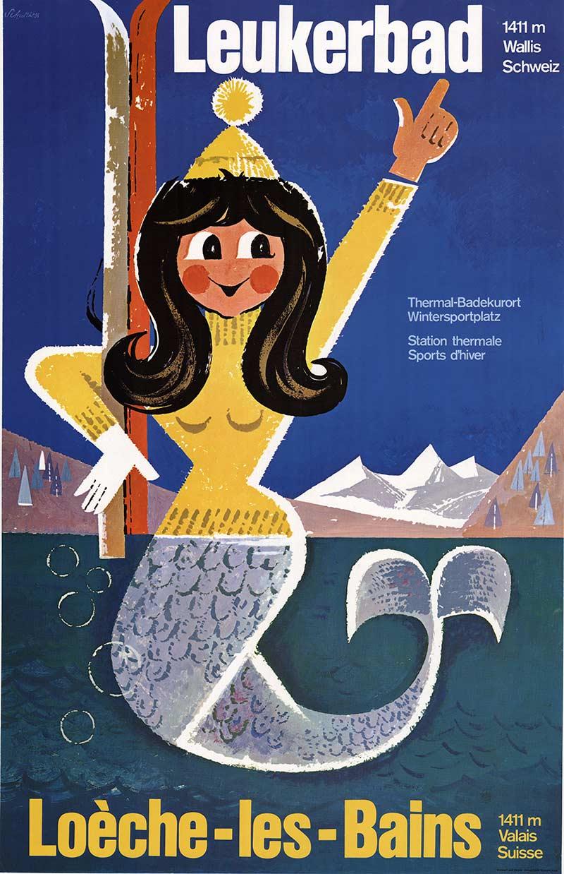 Leukerbad Loche - Les-Bains original Swiss vintage poster