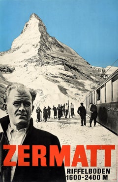 Original Vintage Poster Zermatt Switzerland Matterhorn Swiss Alps Skiing Travel