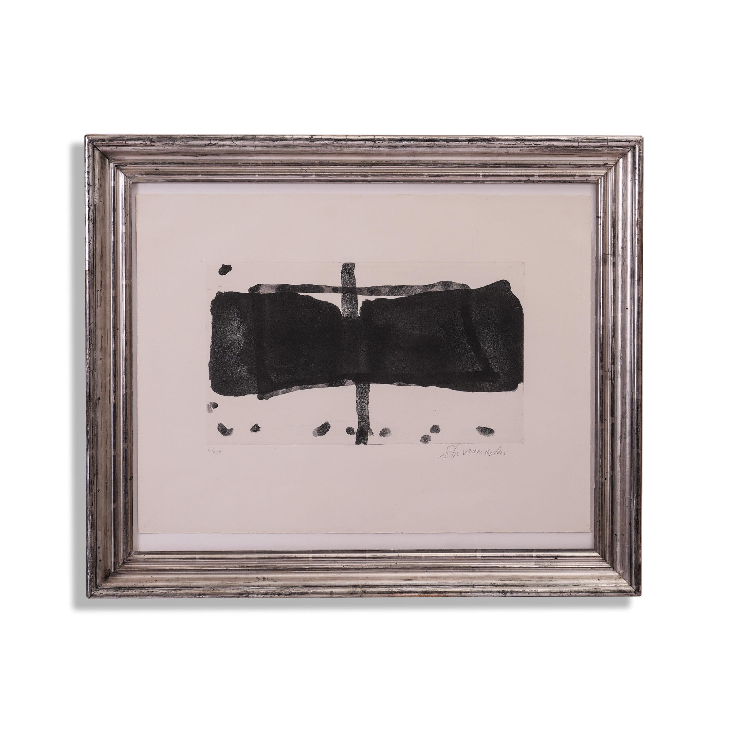 Emil Schumacher

(1912 Hagen-1999 Ibiza)

Untitled

Aquatint and etching on vellum

Created in 1967

Ed. 4/120

Numbered in pencil and signed lower right

Sheet size: 52 x 72 cm

Frame size: 73 x 86.5 cm

The painter, graphic artist, and object