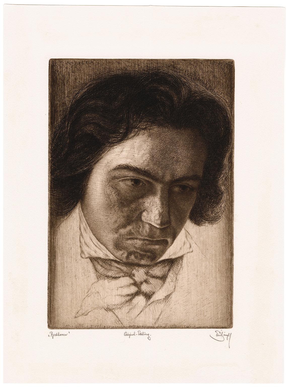 'Beethoven' - c 1920 etching portrait - Print by Emil Singer