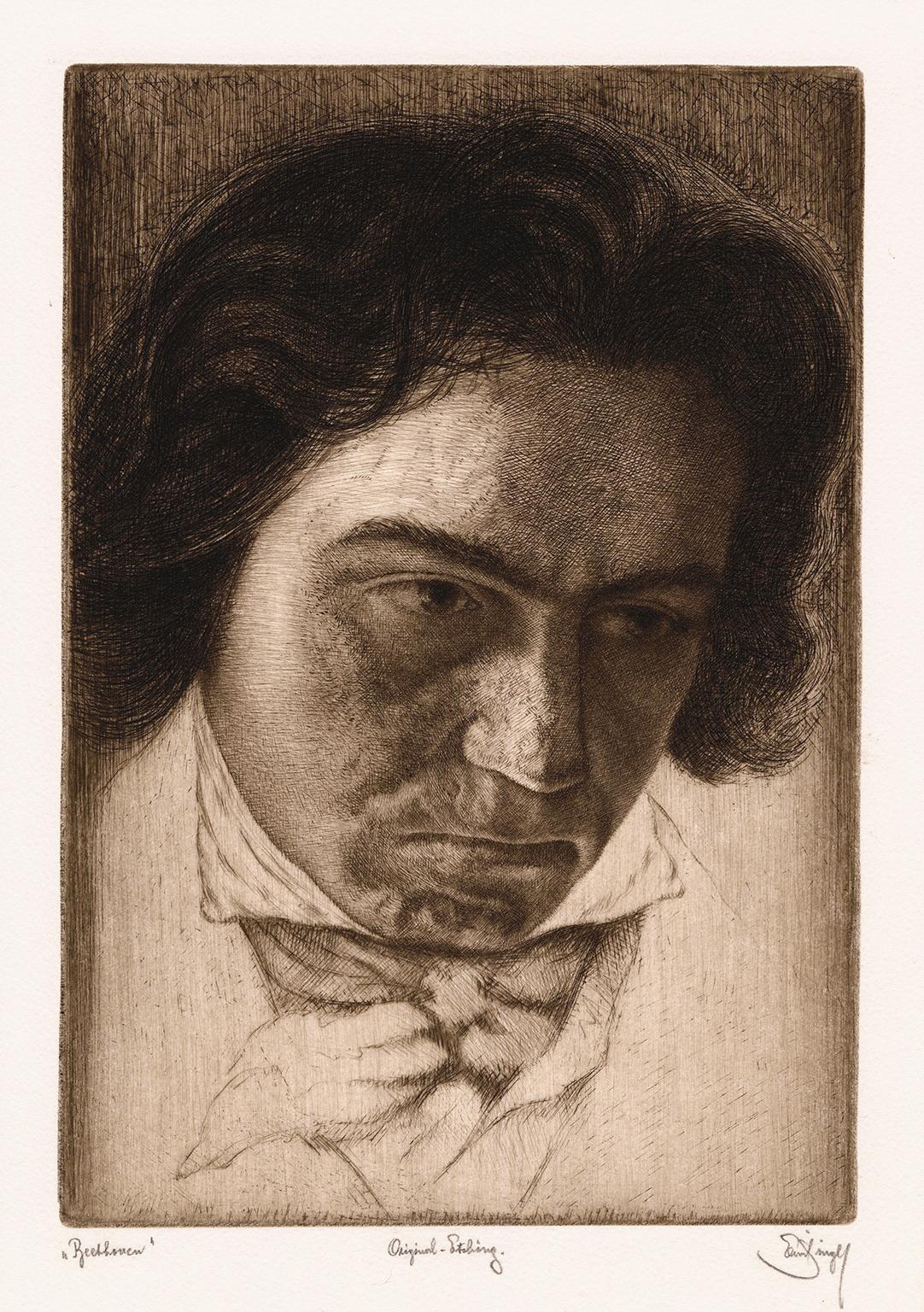Emil Singer Portrait Print - 'Beethoven' - c 1920 etching portrait