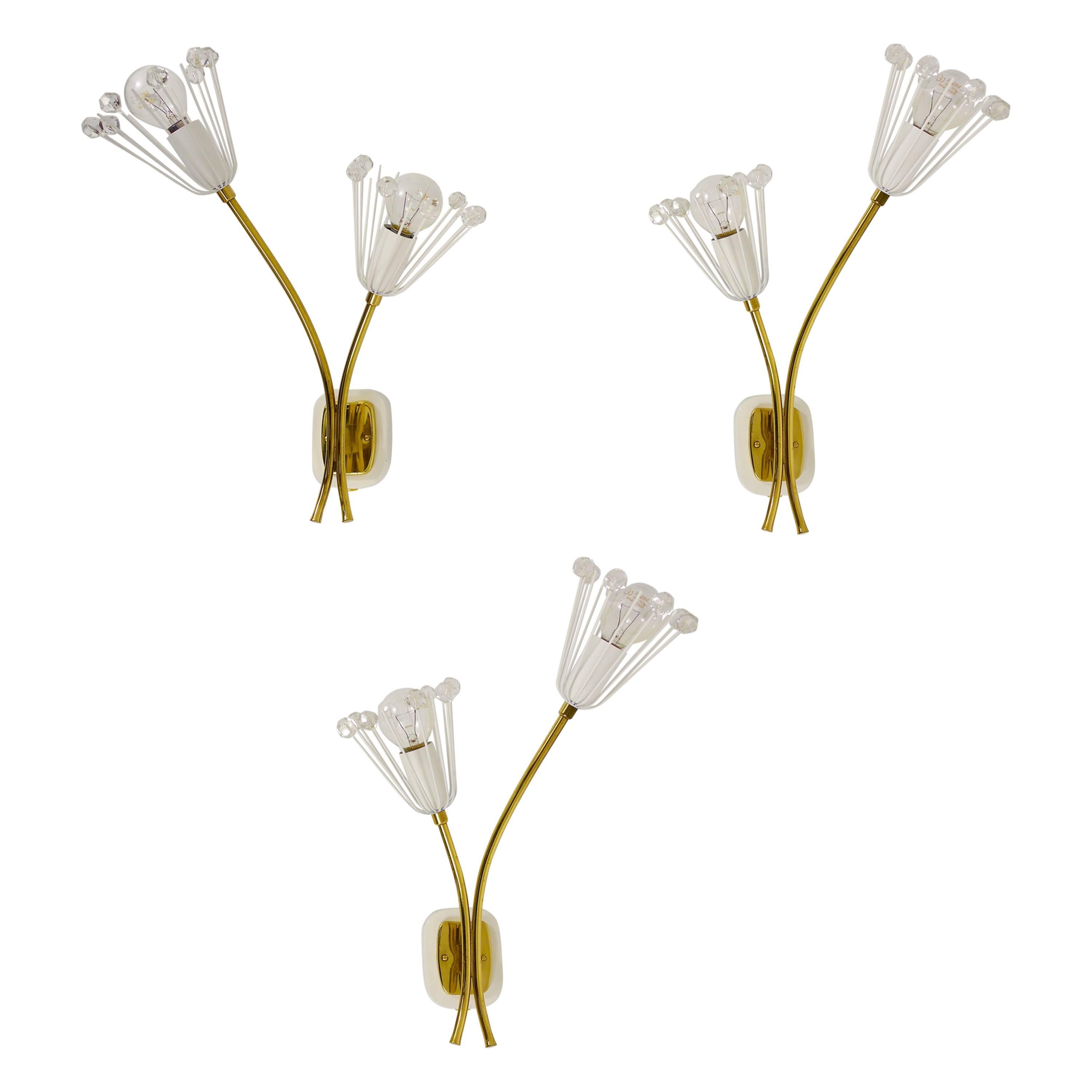 Emil Stejnar A Pair Brass Flower Sconces Rupert Nikoll, Austria, 1950s For Sale