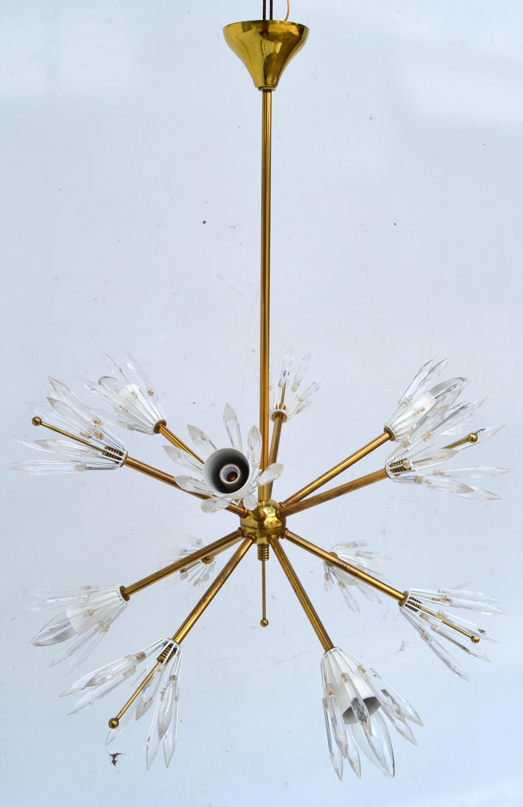 Emil Stejnar Austria Six Light Brass Blown Glass Flush Mount Sputnik Orbit, 1950 For Sale 7