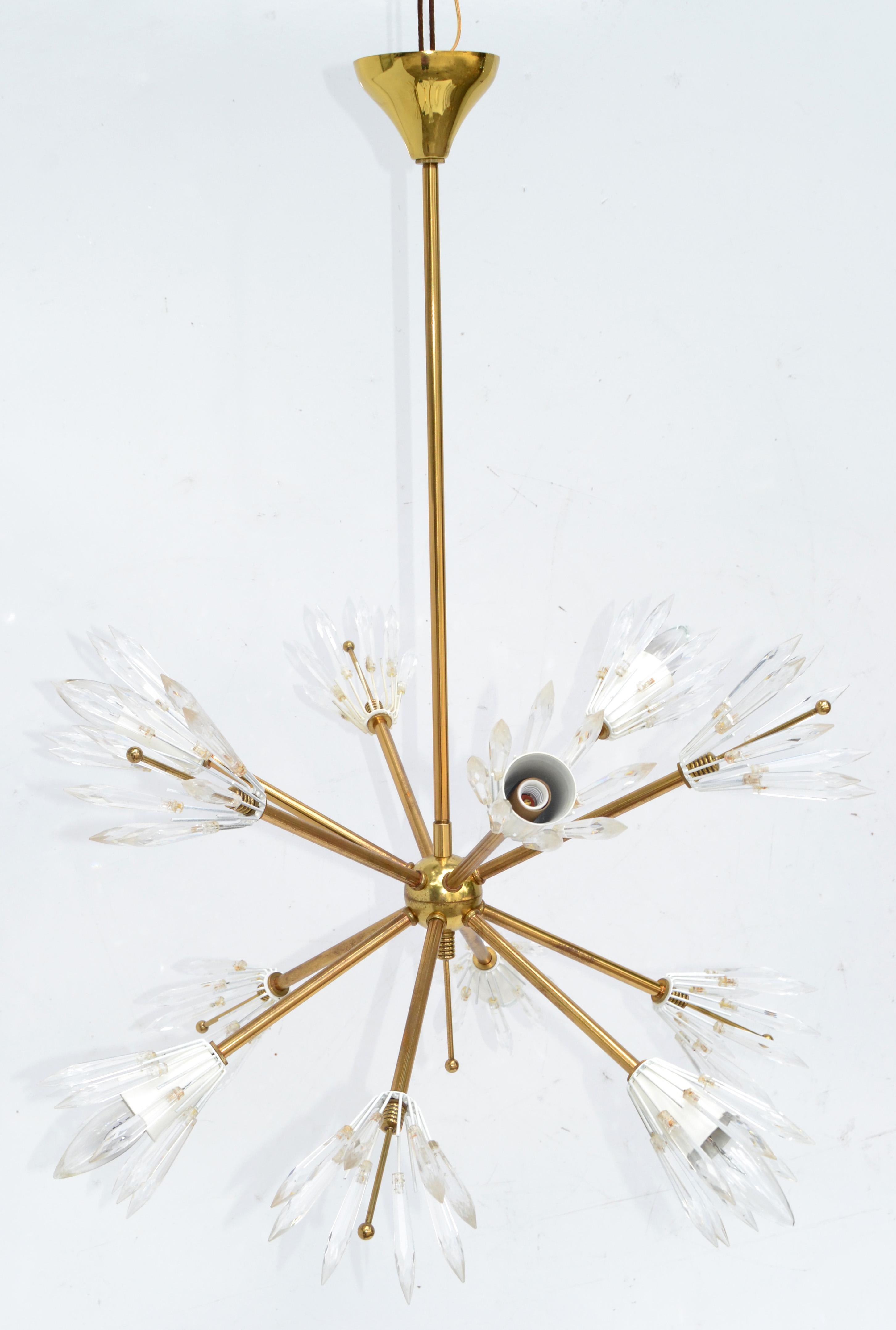 Emil Stejnar Austria Six Light Brass Blown Glass Flush Mount Sputnik Orbit, 1950 For Sale 8