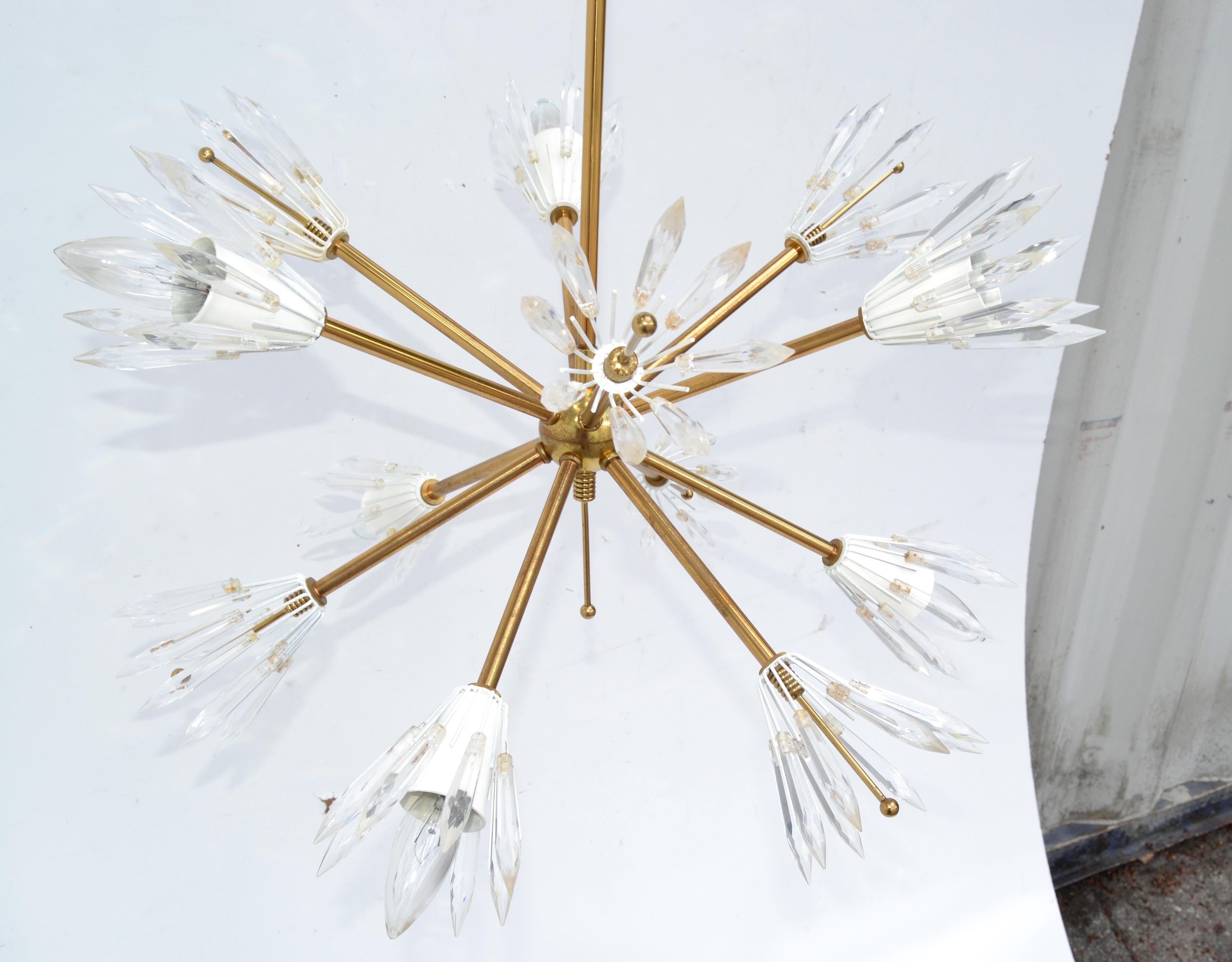 Mid-Century Modern Emil Stejnar Austria Six Light Brass Blown Glass Flush Mount Sputnik Orbit, 1950 For Sale