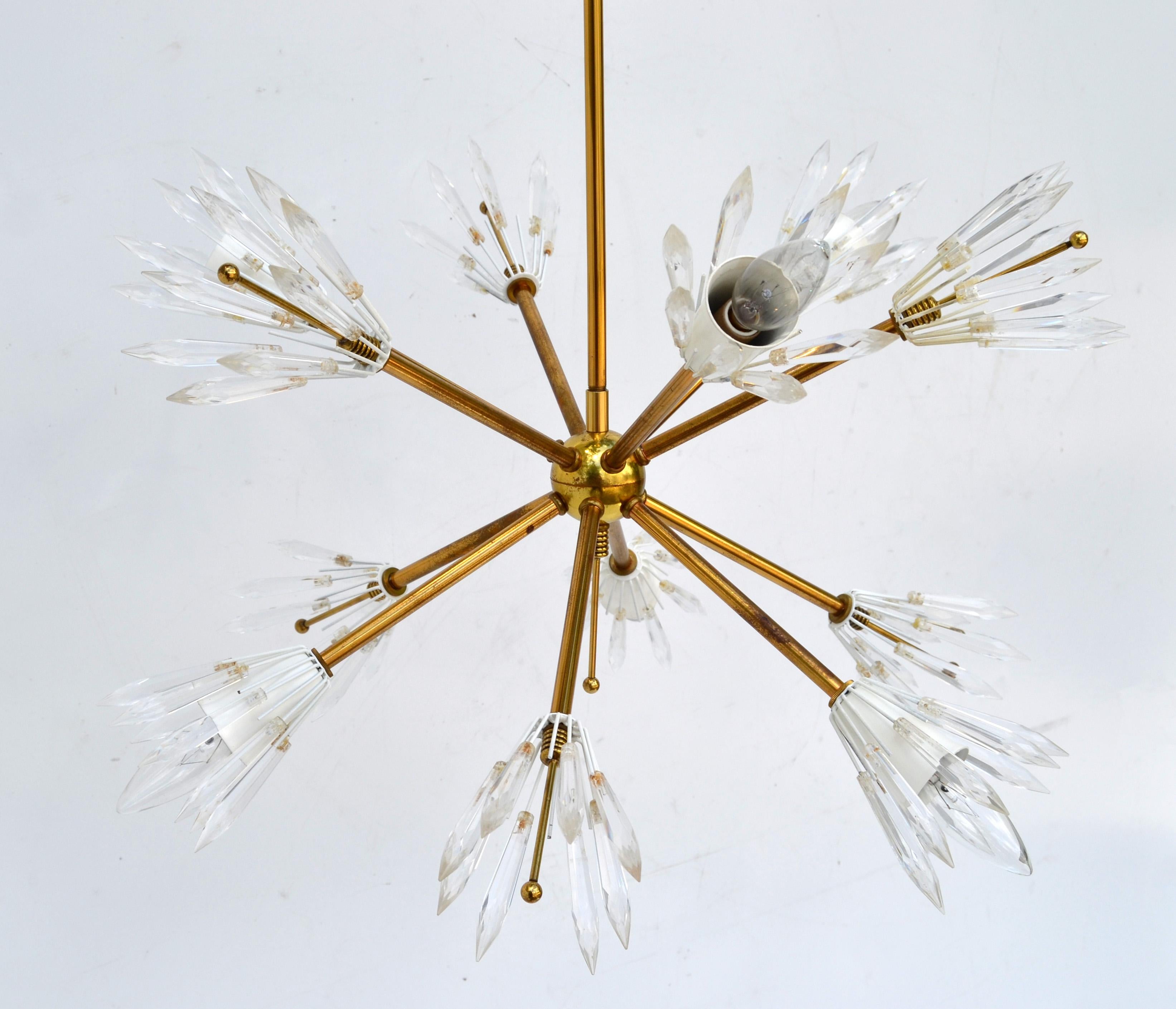 Austrian Emil Stejnar Austria Six Light Brass Blown Glass Flush Mount Sputnik Orbit, 1950 For Sale