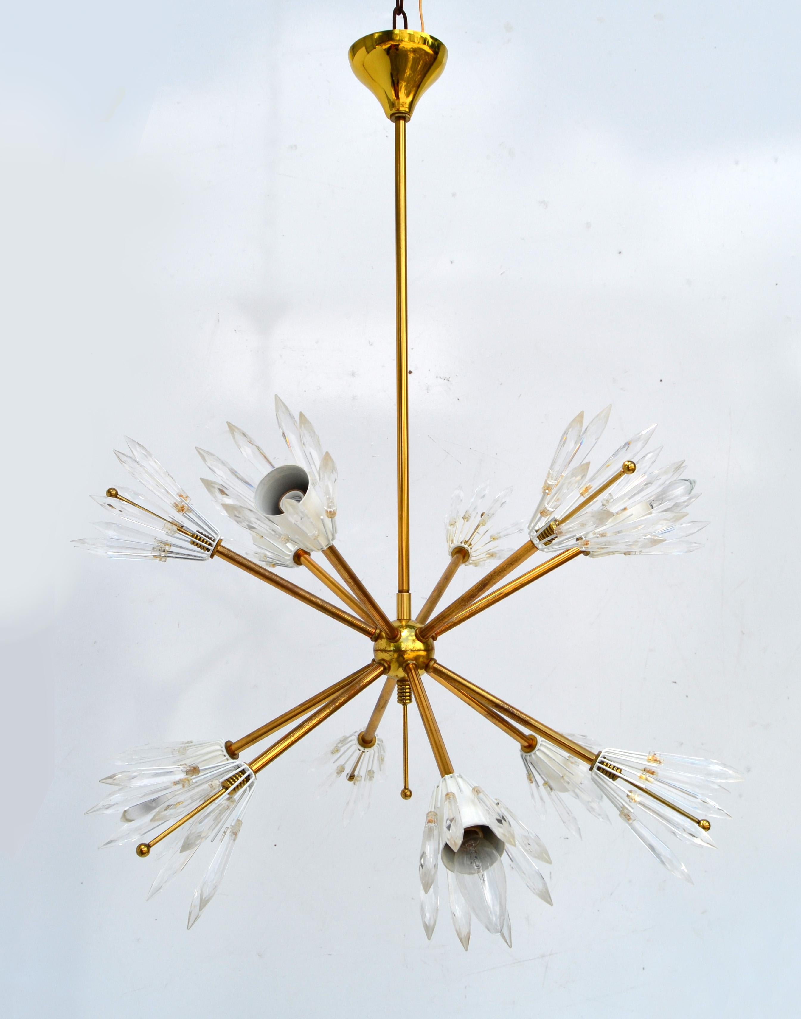 Hand-Crafted Emil Stejnar Austria Six Light Brass Blown Glass Flush Mount Sputnik Orbit, 1950 For Sale