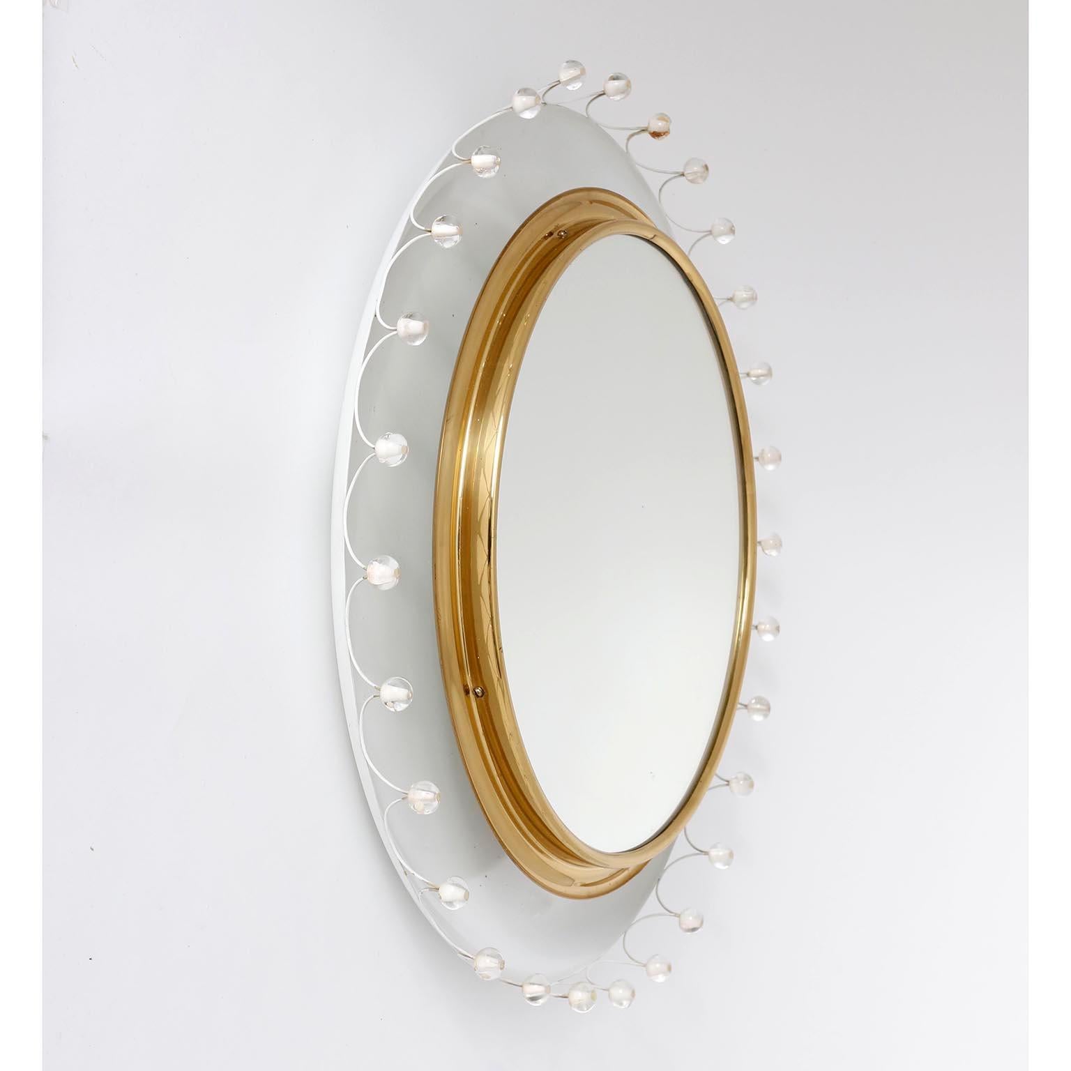 Mid-Century Modern Emil Stejnar Backlit Mirror, Rupert Nikoll, Brass Glass White Metal, 1950s For Sale