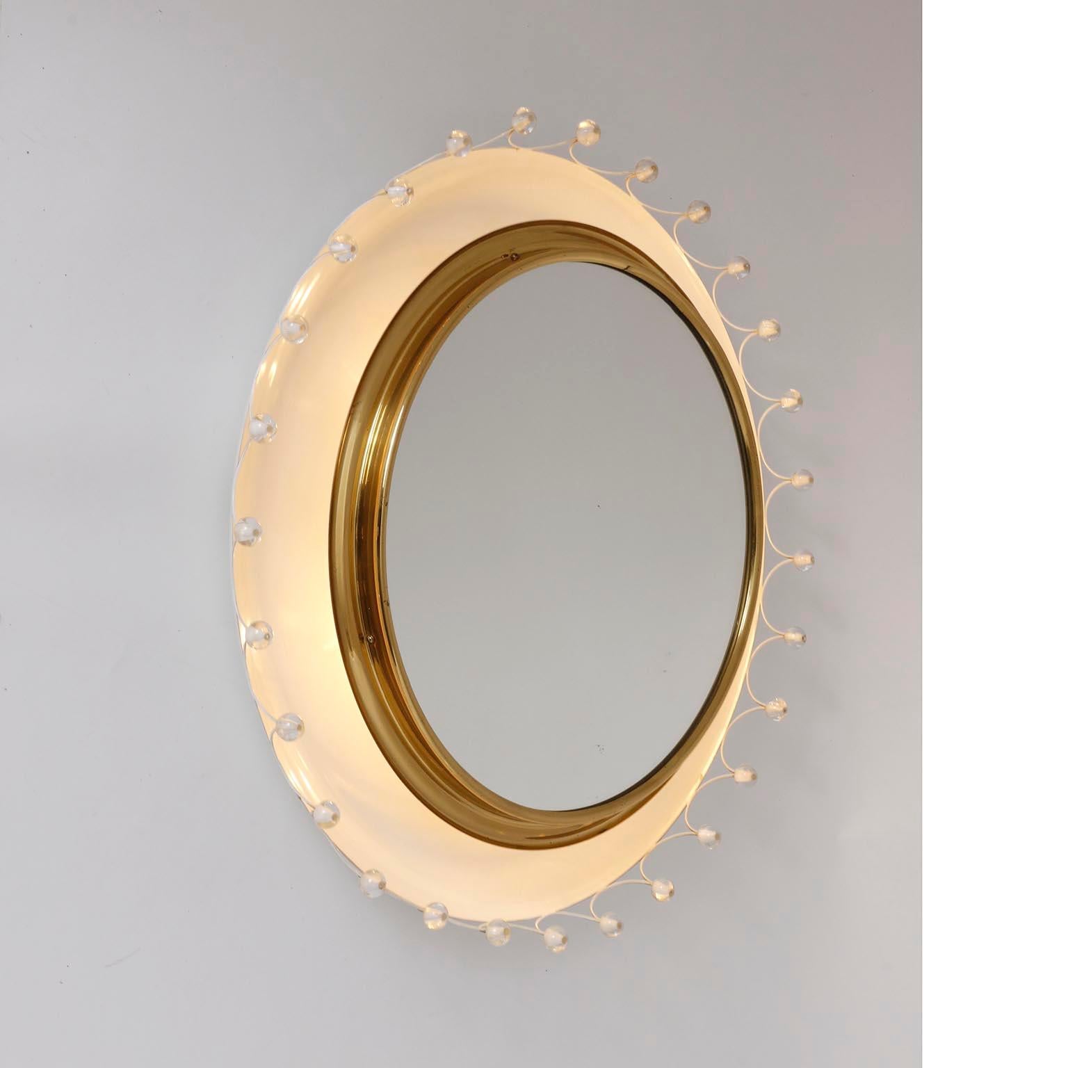 Austrian Emil Stejnar Backlit Mirror, Rupert Nikoll, Brass Glass White Metal, 1950s For Sale