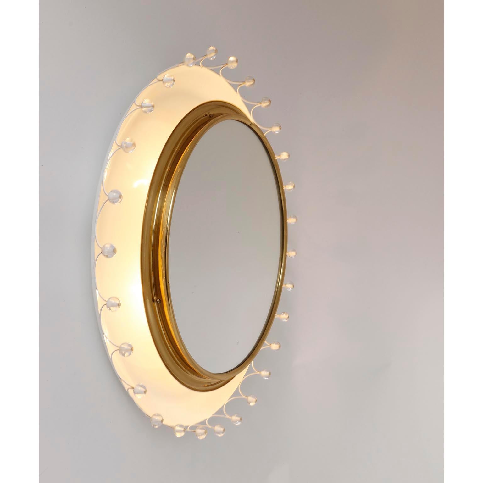 Lacquered Emil Stejnar Backlit Mirror, Rupert Nikoll, Brass Glass White Metal, 1950s For Sale
