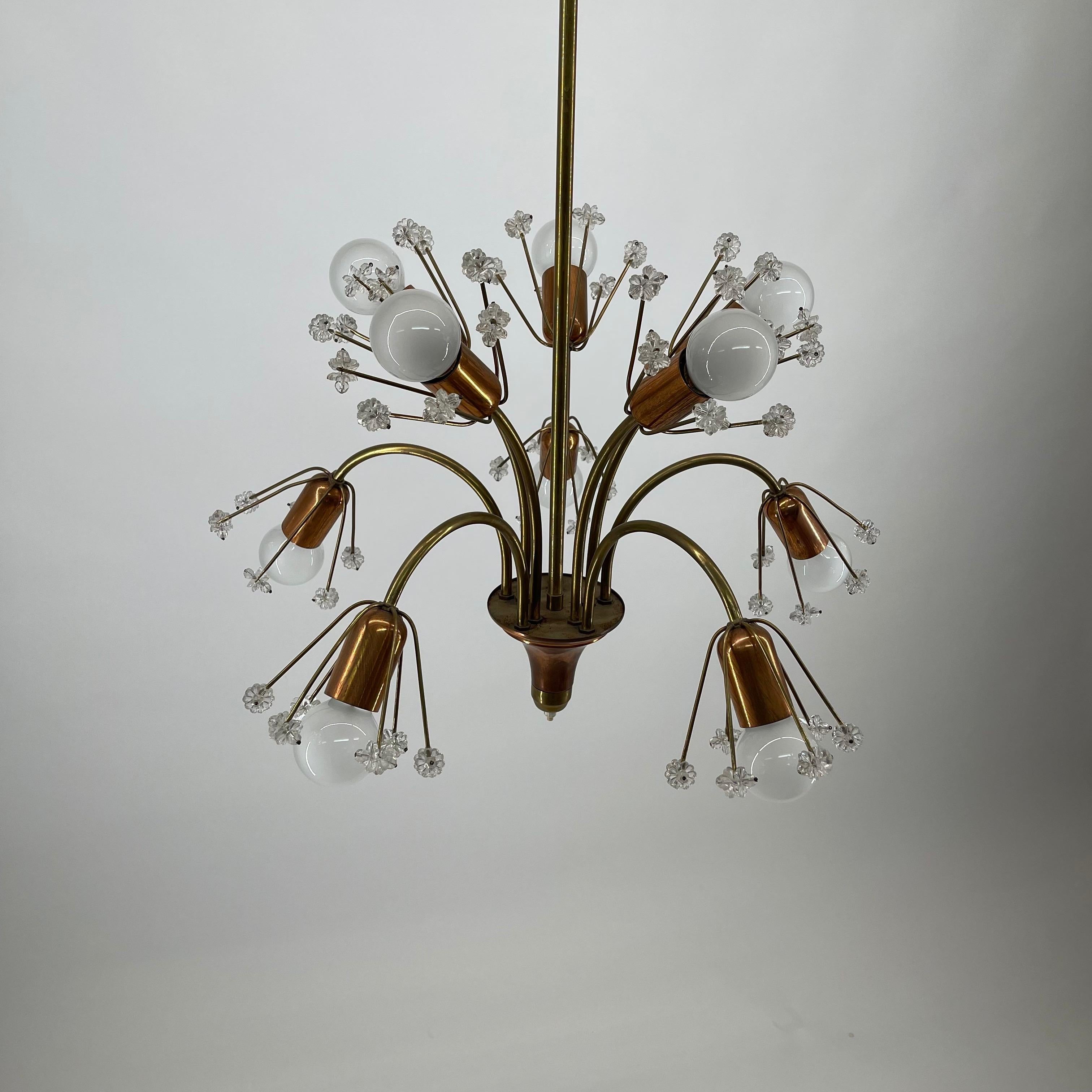 Emil Stejnar Bouquette of flowers brass cooper chandelier, Austria 1950s.