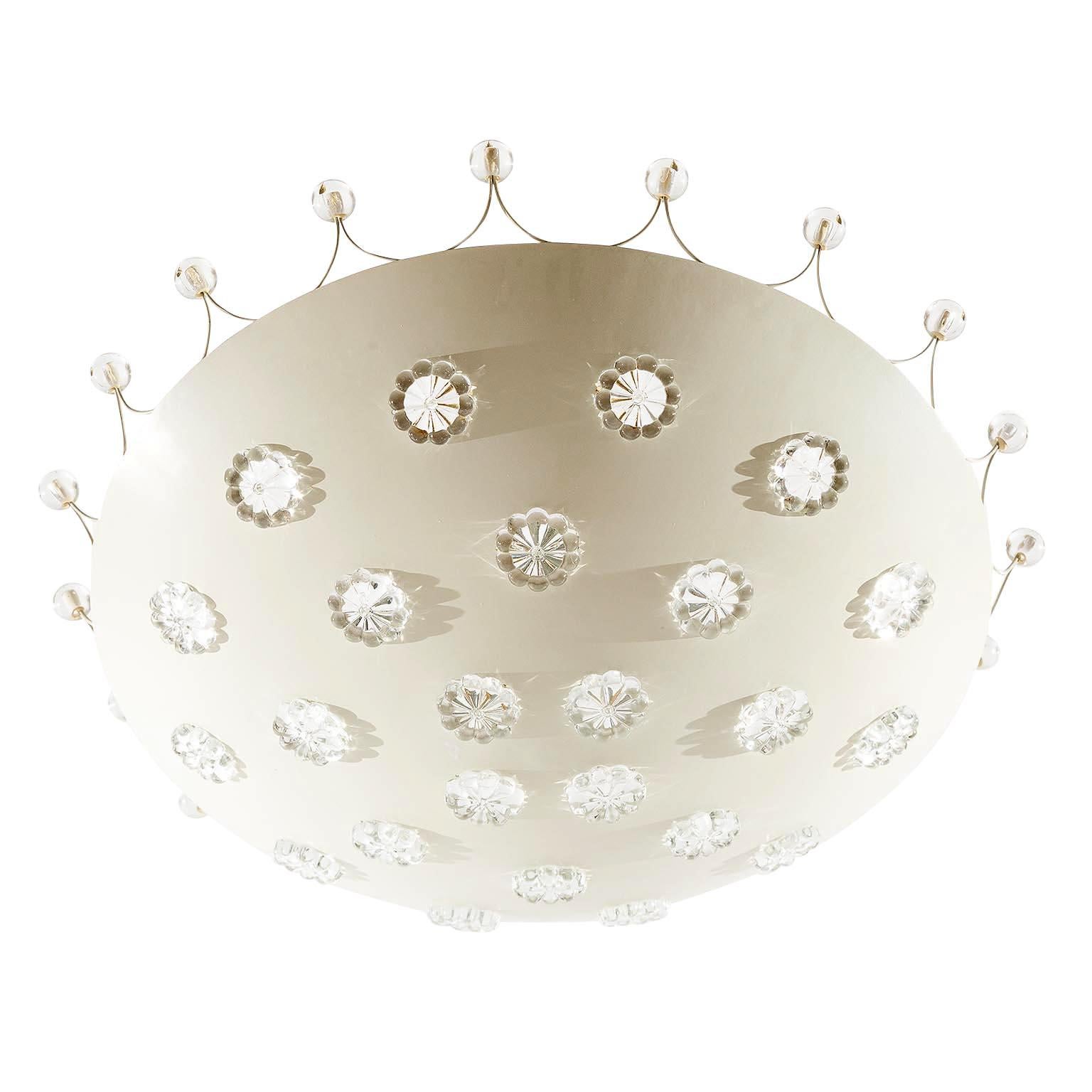 Mid-Century Modern Emil Stejnar Bowl Flush Mount Ceiling Light, Brass Glass, Rupert Nikoll, 1960