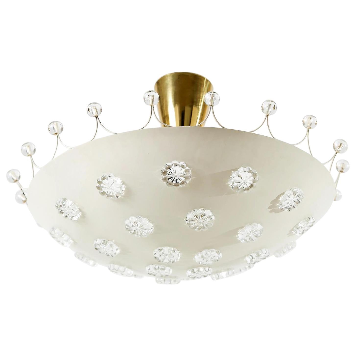 Emil Stejnar Bowl Flush Mount Ceiling Light, Brass Glass, Rupert Nikoll, 1960