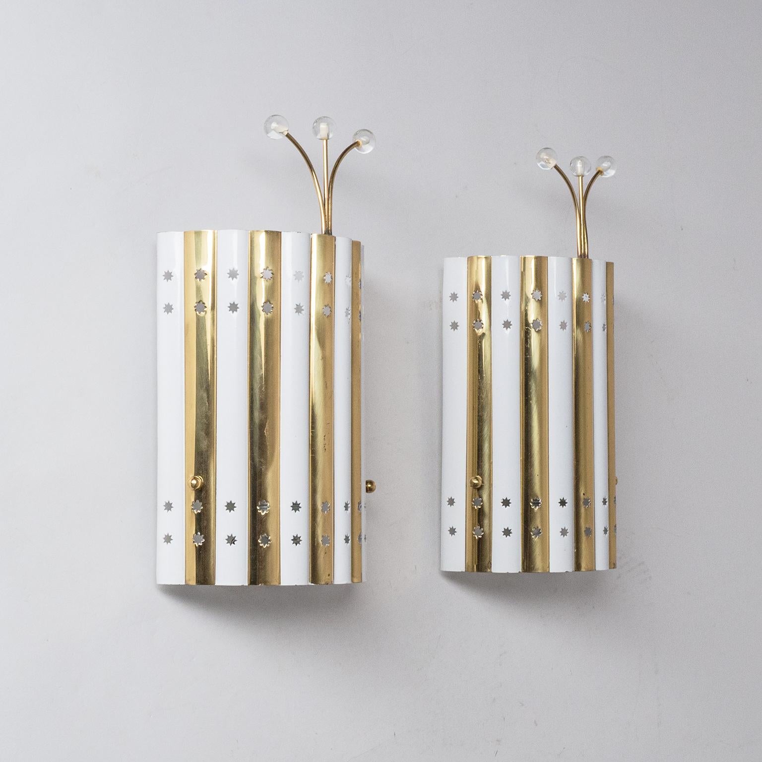 Rare Brass and Glass Sconces, 1950s For Sale 2