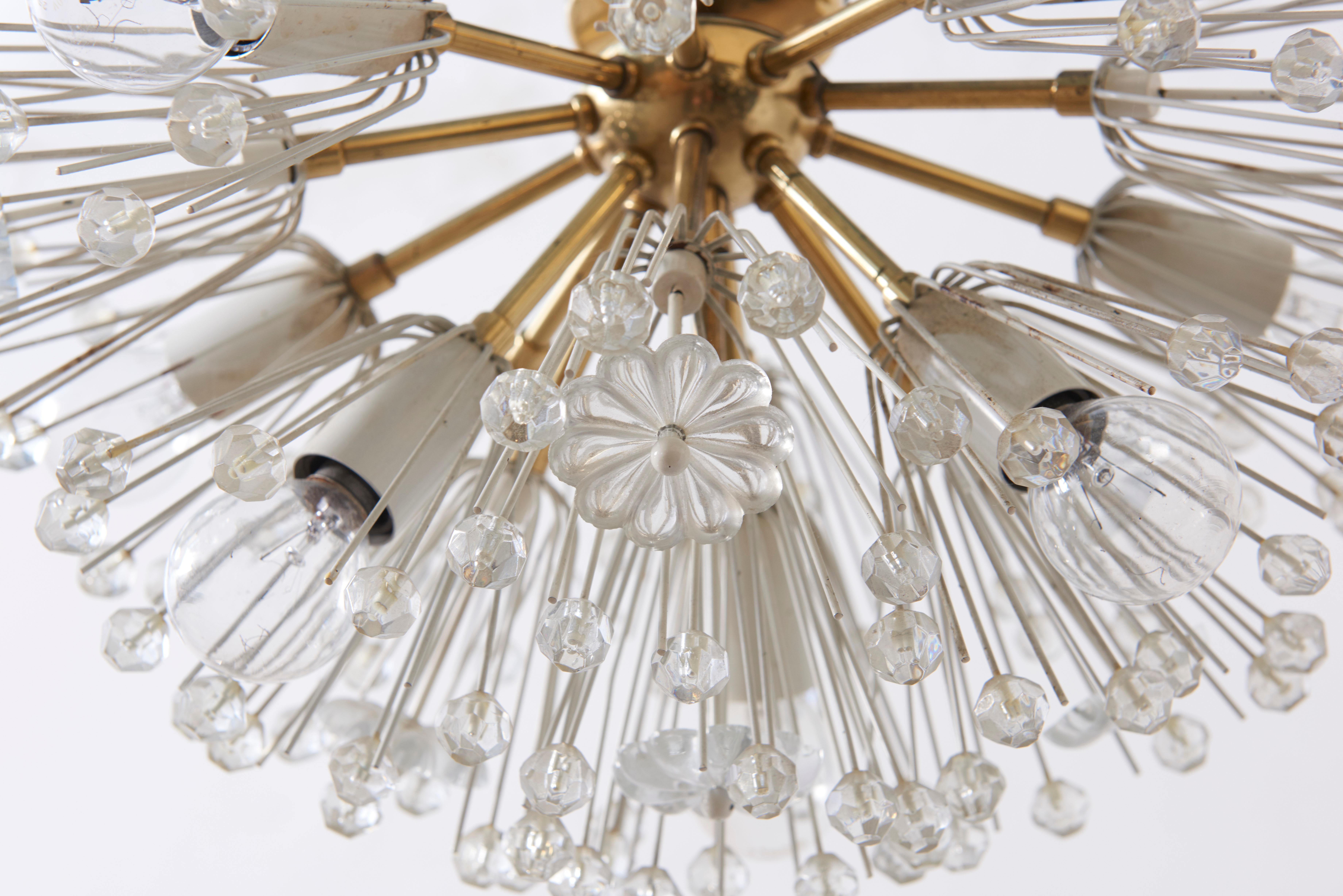 Emil Stejnar Brass and Glass Starburst Ceiling Fixture, Sconce, 1950s Austria In Good Condition In Antwerp, BE