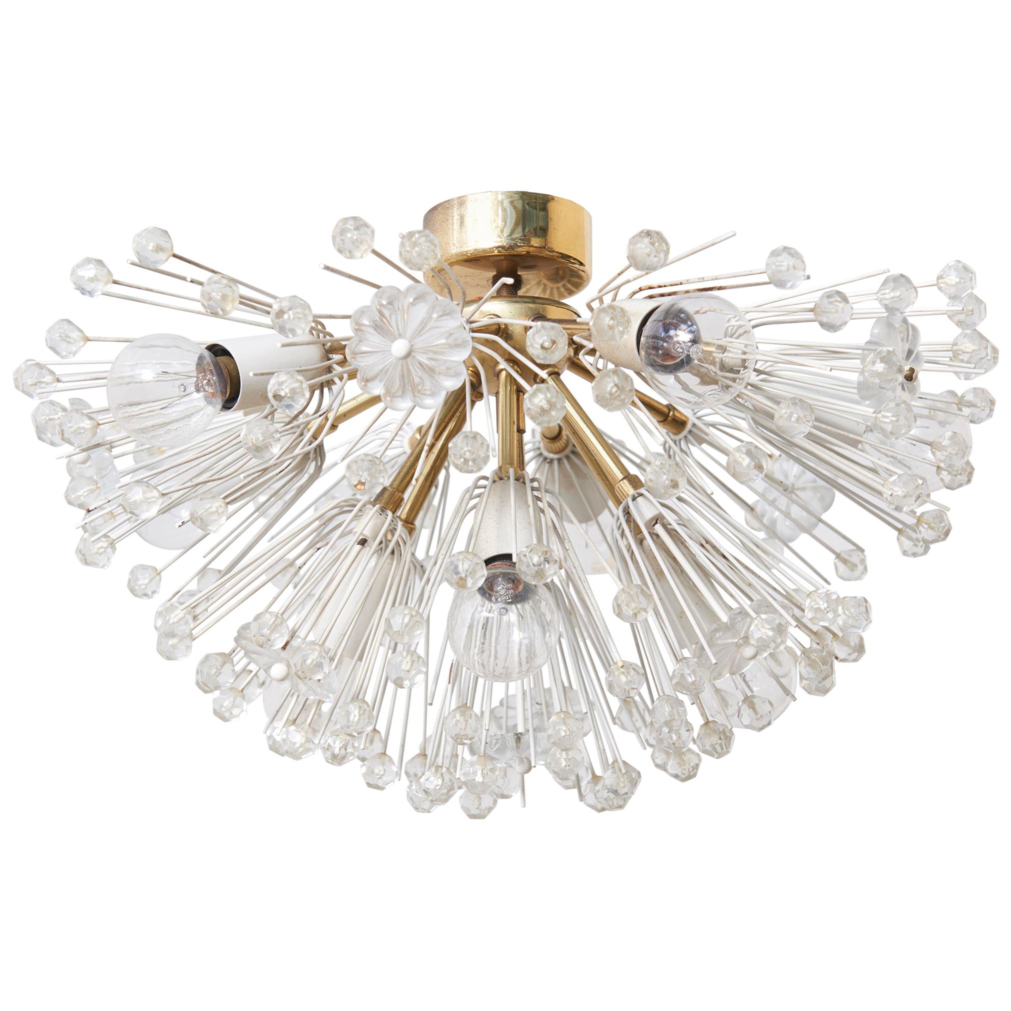 Emil Stejnar Brass and Glass Starburst Ceiling Fixture, Sconce, 1950s Austria