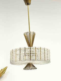 Emil Stejnar Chandelier Rupert Nikoll, Brass Crystal Glass, Lucite Vienna, 1950s