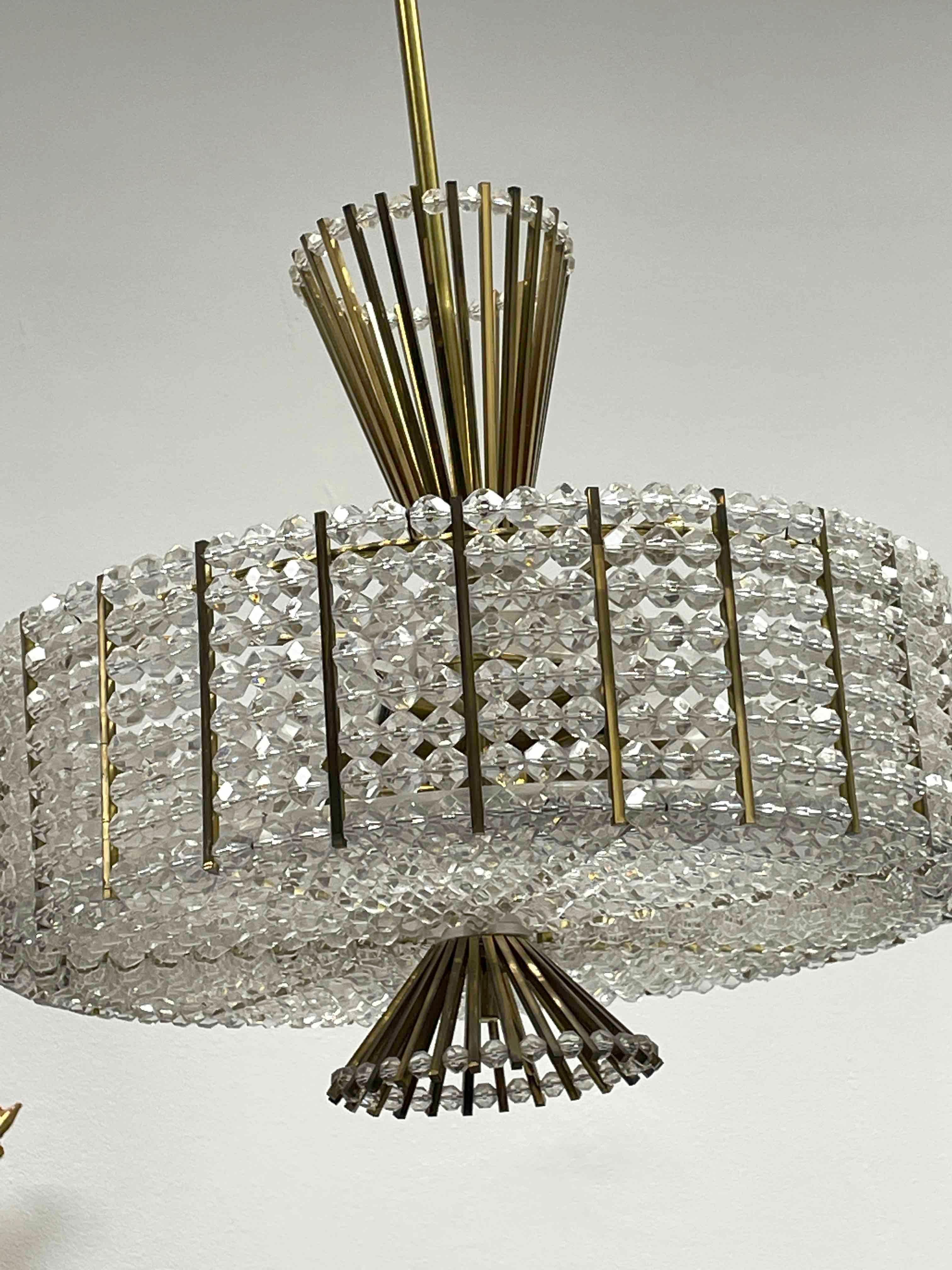 Mid-20th Century Emil Stejnar Chandelier Rupert Nikoll, Brass Crystal Glass, Lucite Vienna, 1950s For Sale