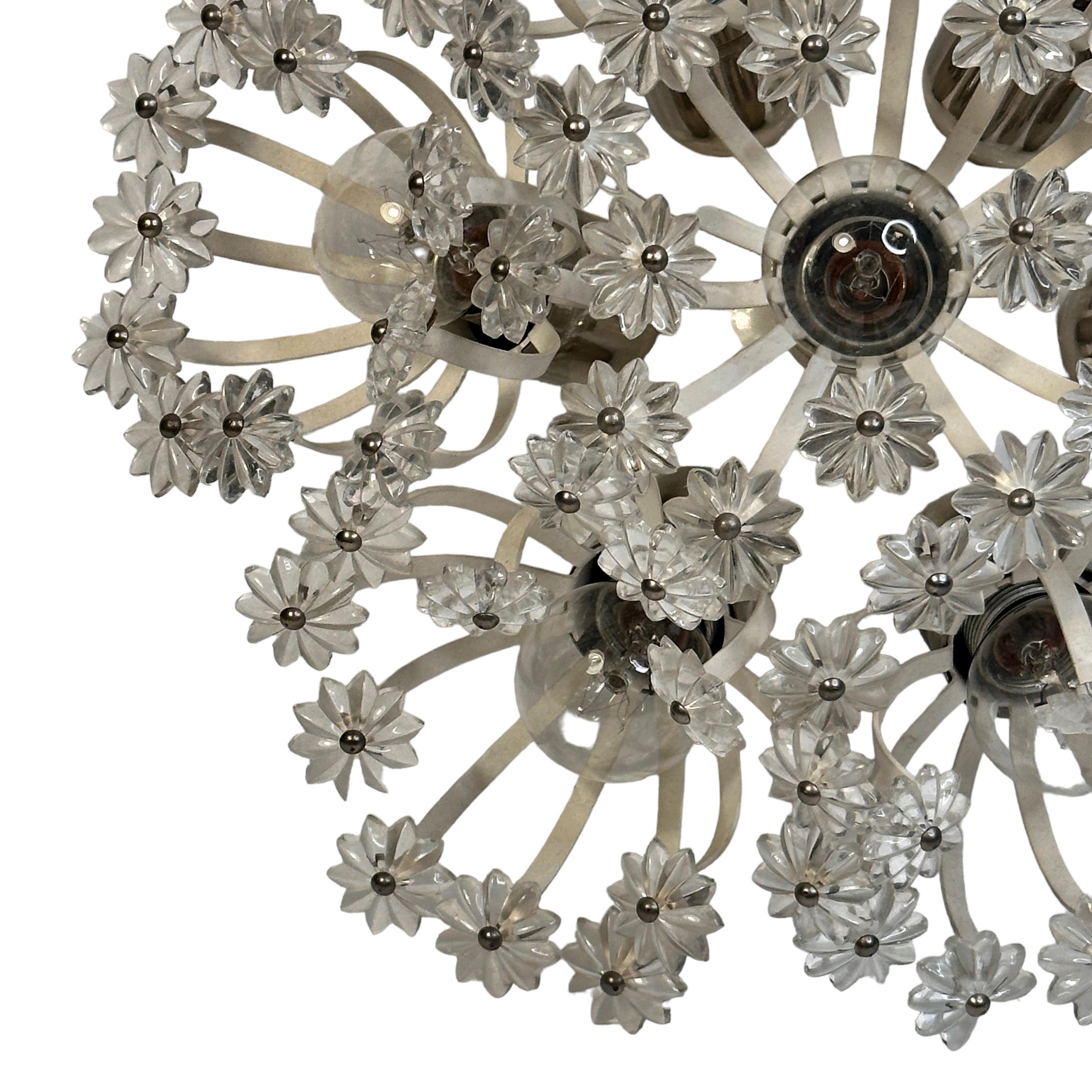 A stunning Flower Bouquet Emil Stejnar Flush Mount Light or Sconce. It is consisting of a Mid-Century Modern style design. The Fixture requires seven European E14 / 110 Volt Candelabra bulbs, each bulb up to 40 watts. Found at an estate sale in