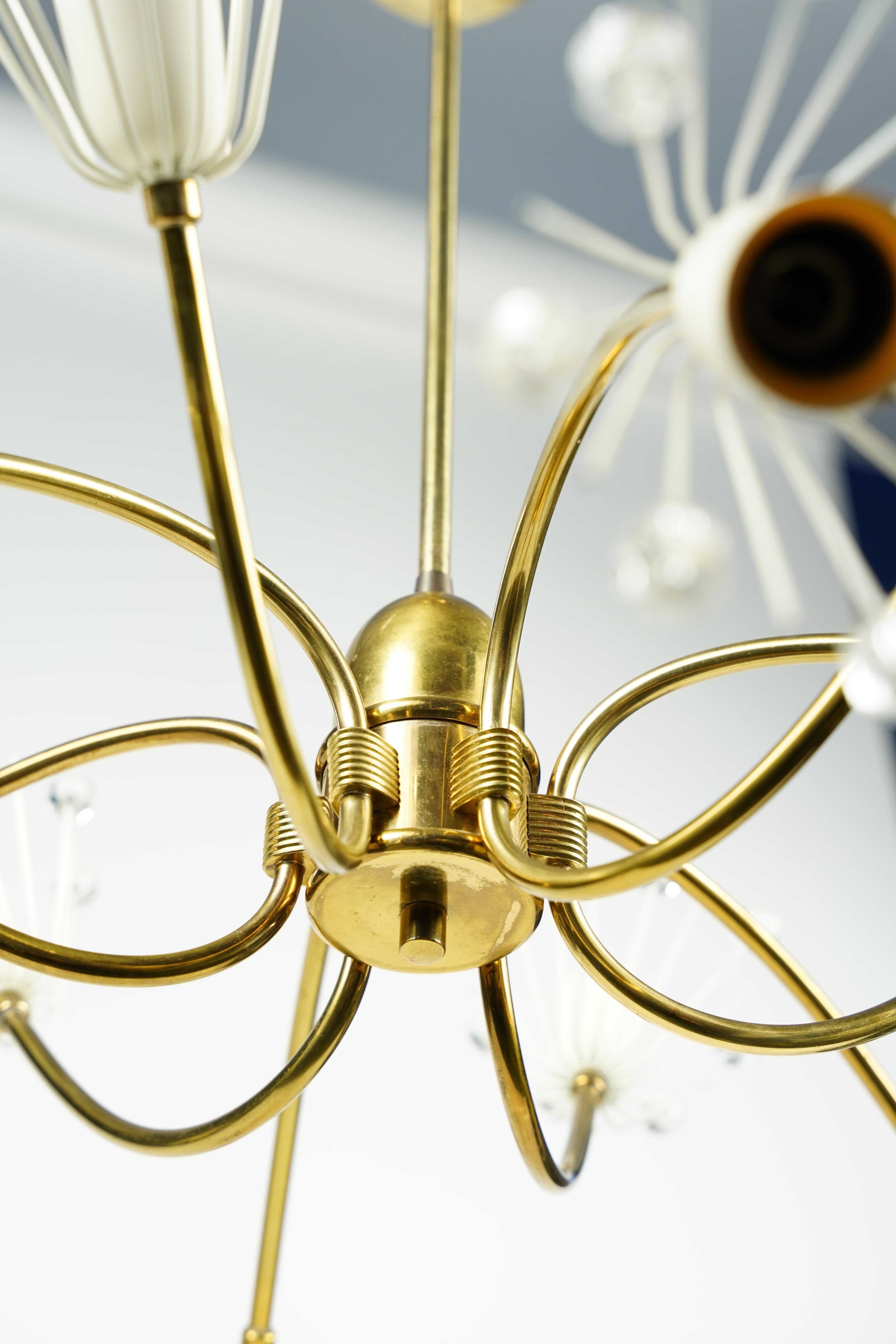 Ottone Emil Stejnar per Rupert Nikoll Lampadario a 12 bracci in ottone, Austria, 1950 in vendita