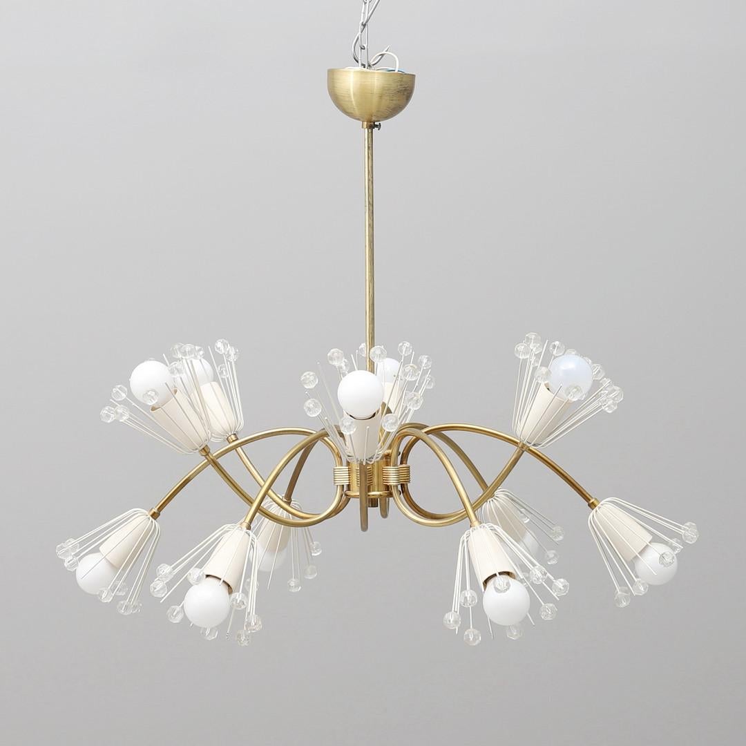 Mid-Century Modern Emil Stejnar for Rupert Nikoll Brass Chandelier, Austria, 1950 For Sale