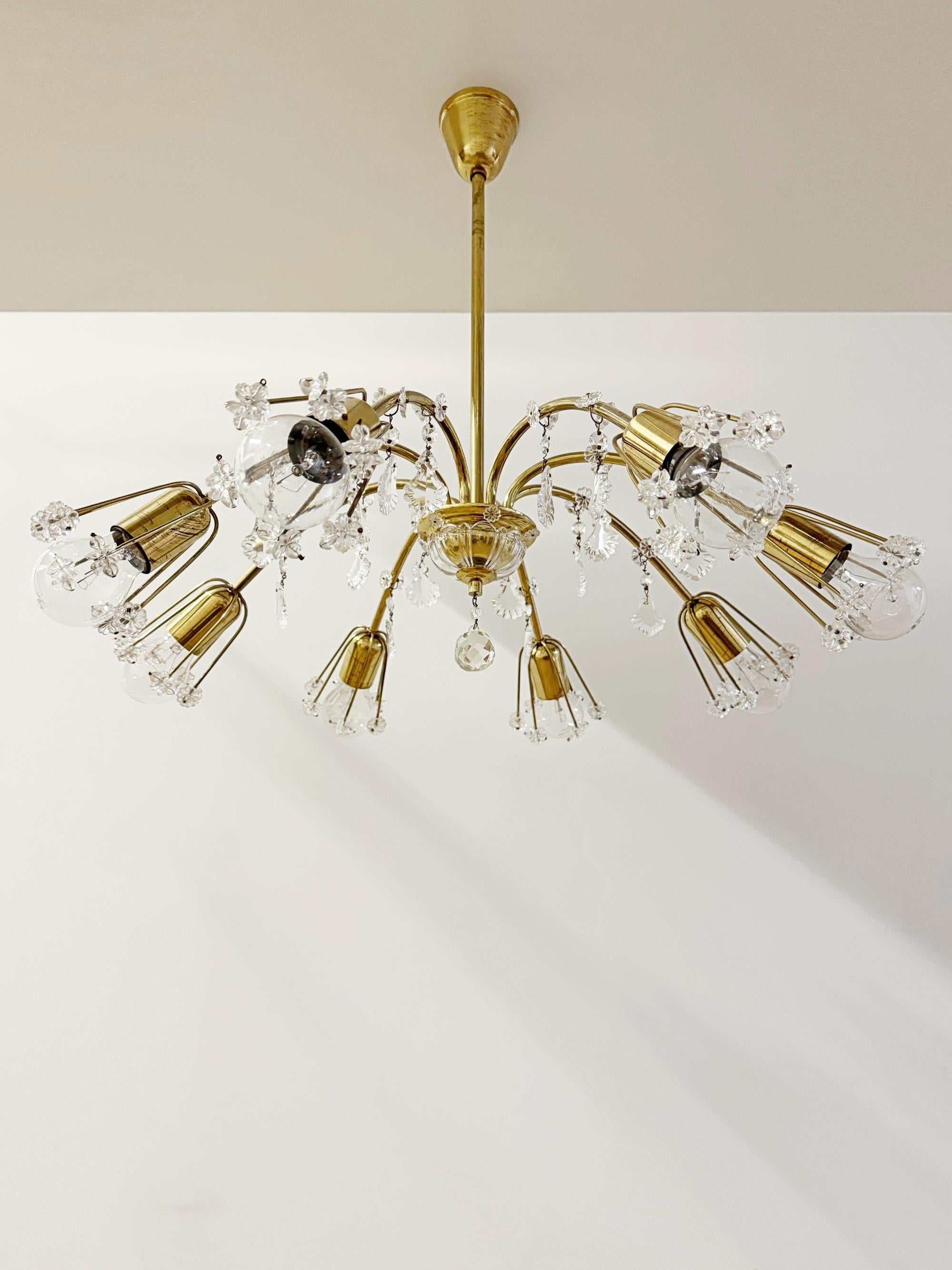 Mid-Century Modern Emil Stejnar for Rupert Nikoll Brass & Crystal Chandelier, Light, 1960s, Austria For Sale