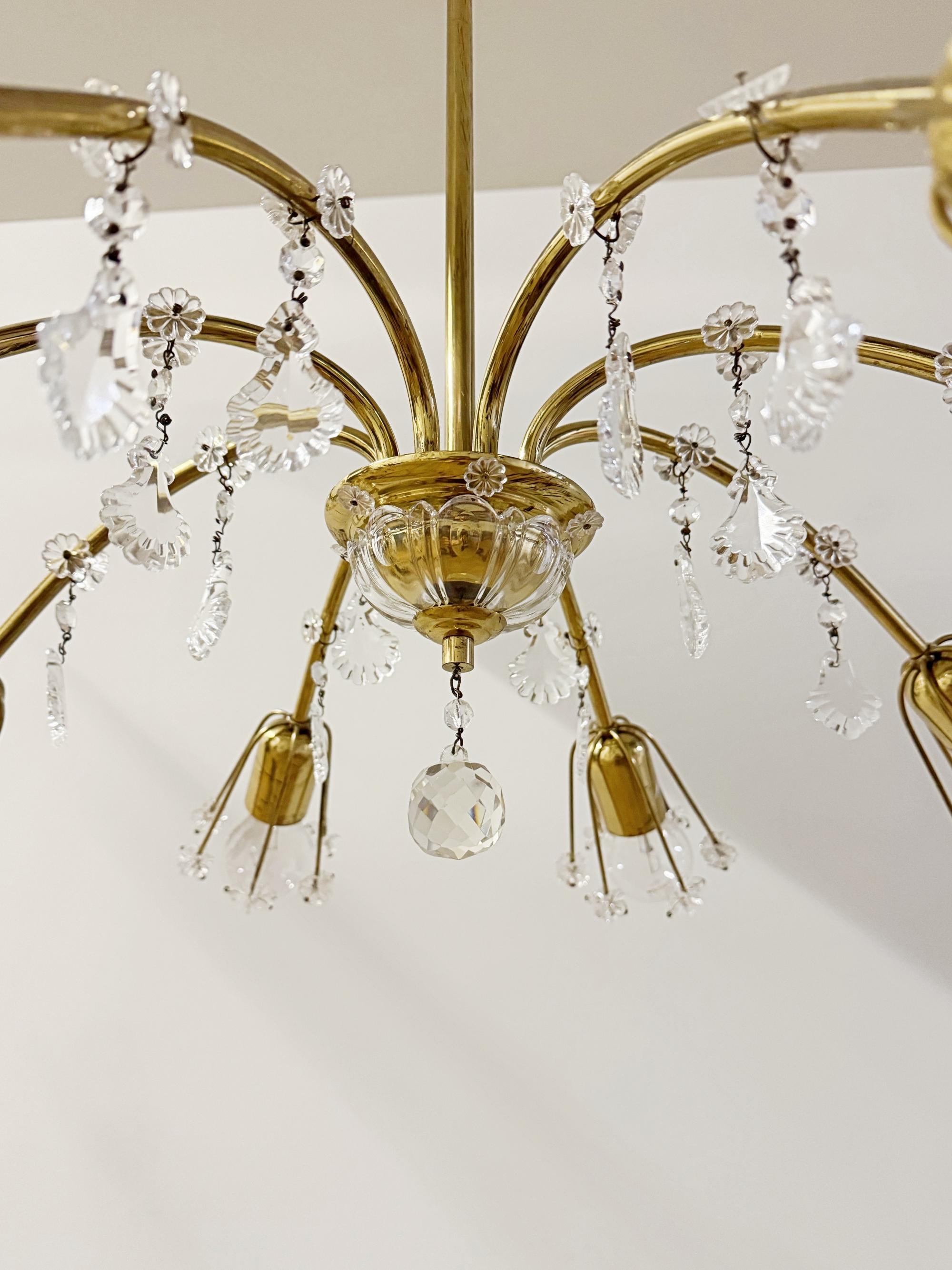 Austrian Emil Stejnar for Rupert Nikoll Brass & Crystal Chandelier, Light, 1960s, Austria For Sale