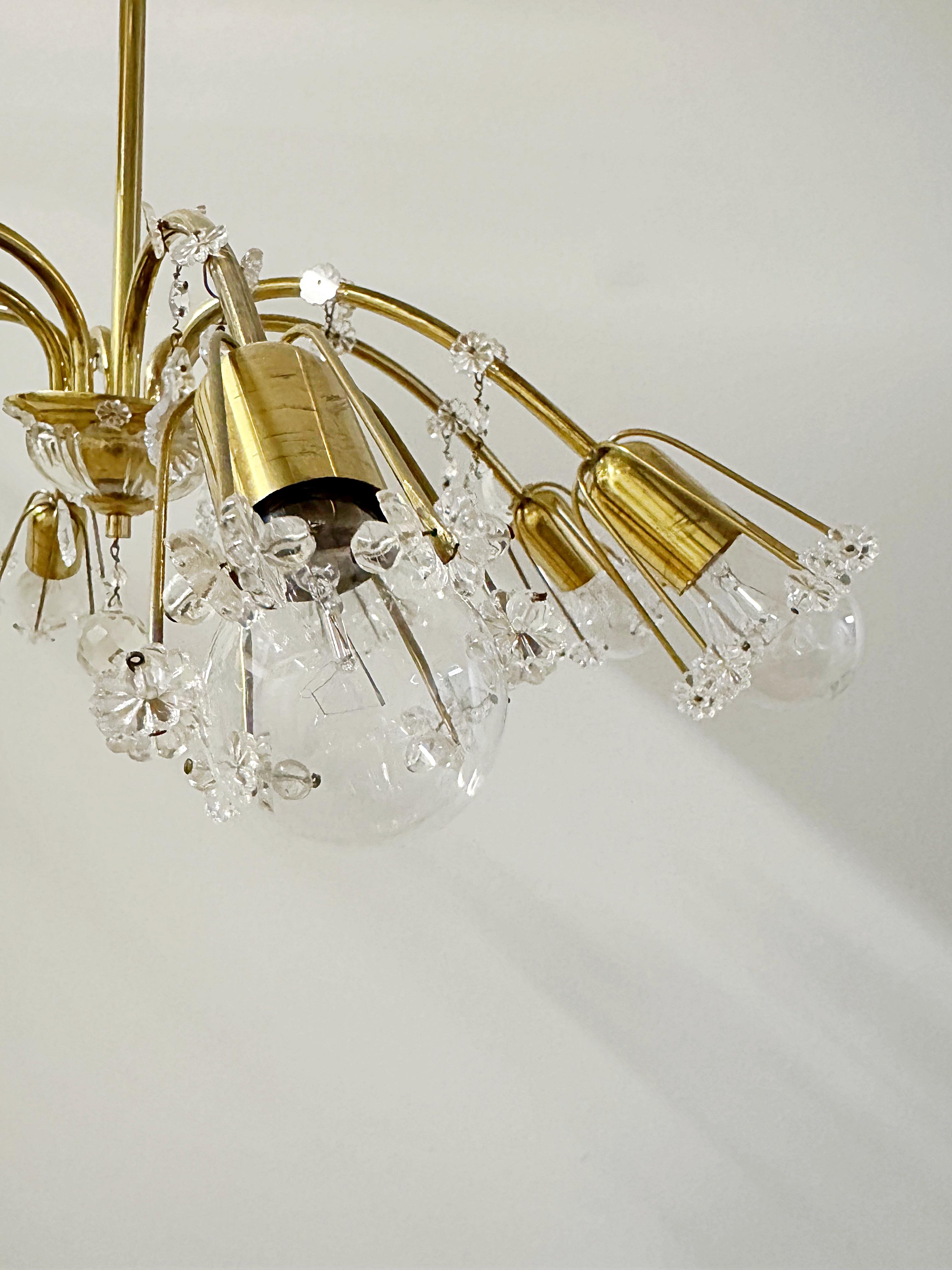 Polished Emil Stejnar for Rupert Nikoll Brass & Crystal Chandelier, Light, 1960s, Austria For Sale