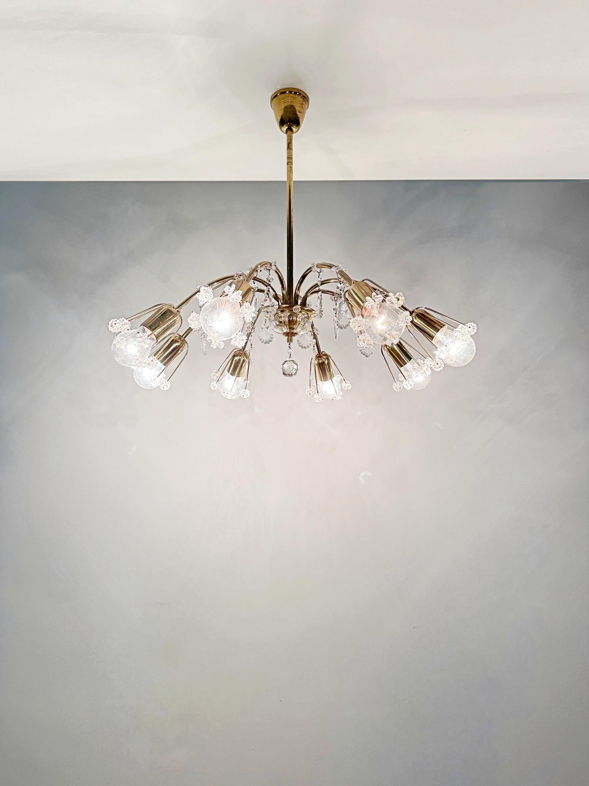 Emil Stejnar for Rupert Nikoll Brass & Crystal Chandelier, Light, 1960s, Austria For Sale 2