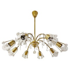 Emil Stejnar for Rupert Nikoll Brass & Crystal Chandelier, Light, 1960s, Austria