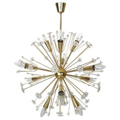 Emil Stejnar for Rupert Nikoll Brass & Crystal Sputnik Snowflake Chandelier 1950