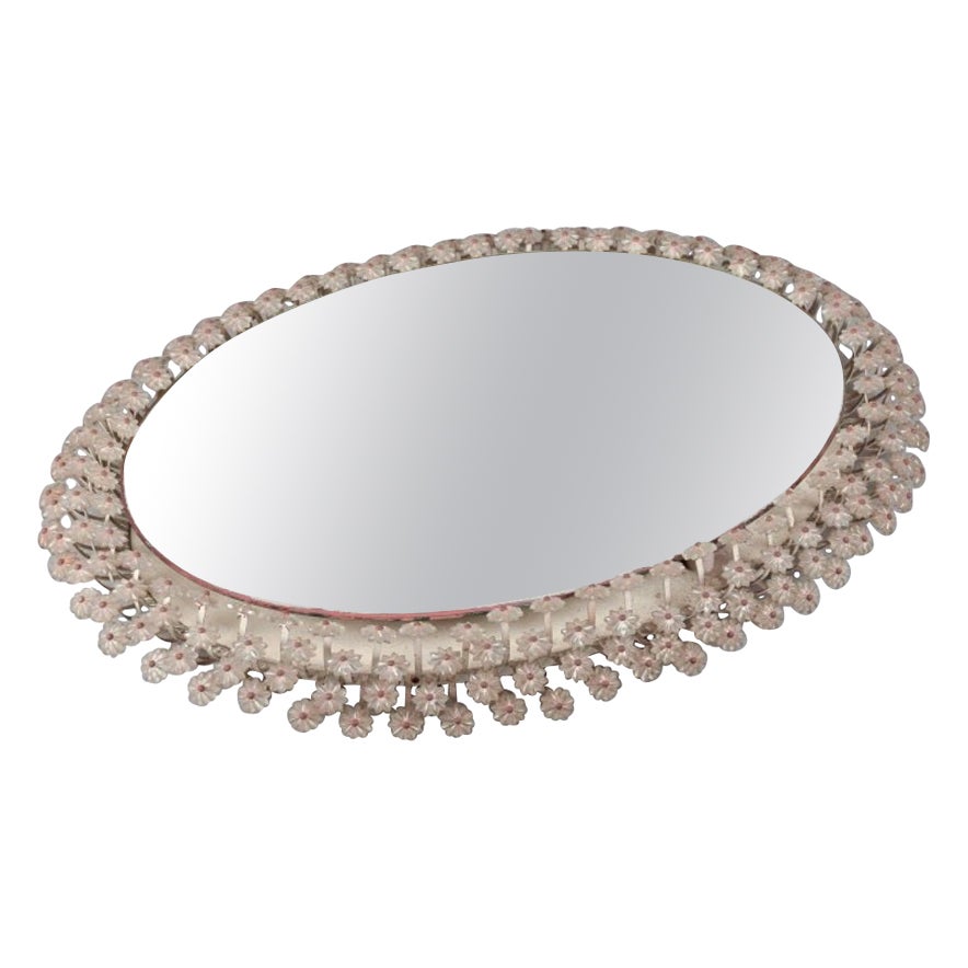 Emil Stejnar for Rupert Nikoll. Illuminated mirror surrounded by acrylic flowers For Sale