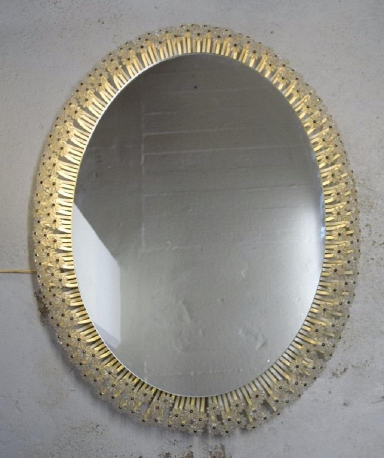 Emil Stejnar for Rupert Nikoll, Illuminated Mirror with Crystal Flowers For Sale 3