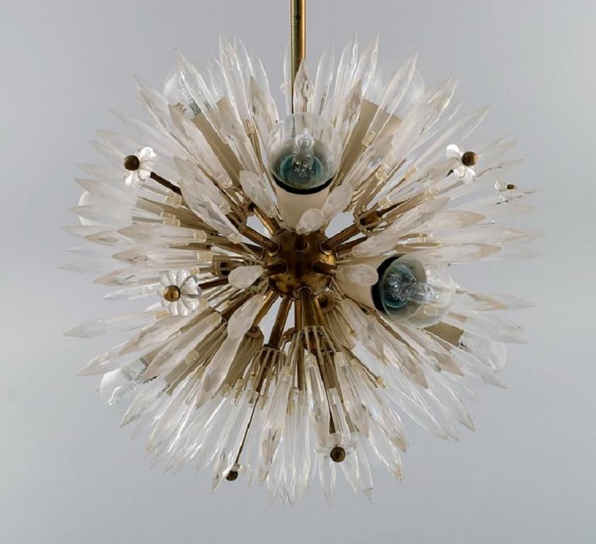 Austrian Emil Stejnar for Rupert Nikoll, Impressive Ceiling Lamp in Brass and Art Glass For Sale