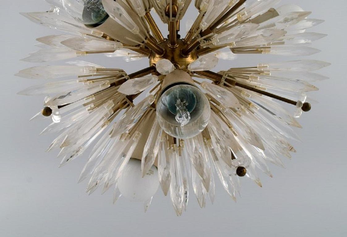 20th Century Emil Stejnar for Rupert Nikoll, Impressive Ceiling Lamp in Brass and Art Glass For Sale
