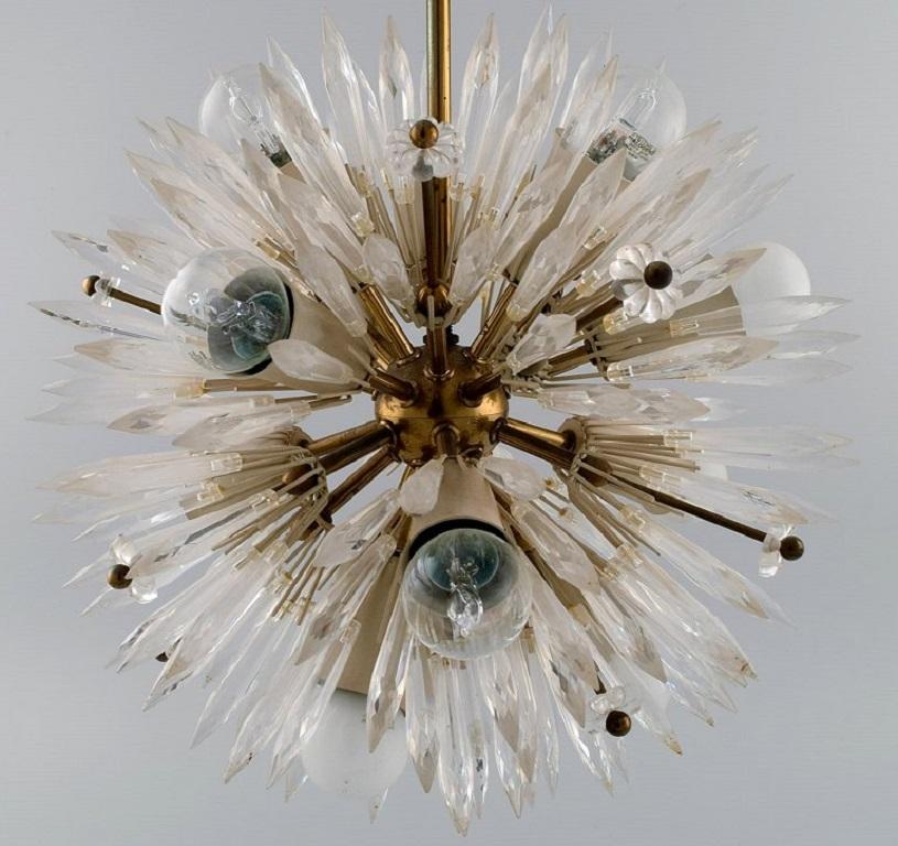 Emil Stejnar for Rupert Nikoll, Impressive Ceiling Lamp in Brass and Art Glass For Sale 1
